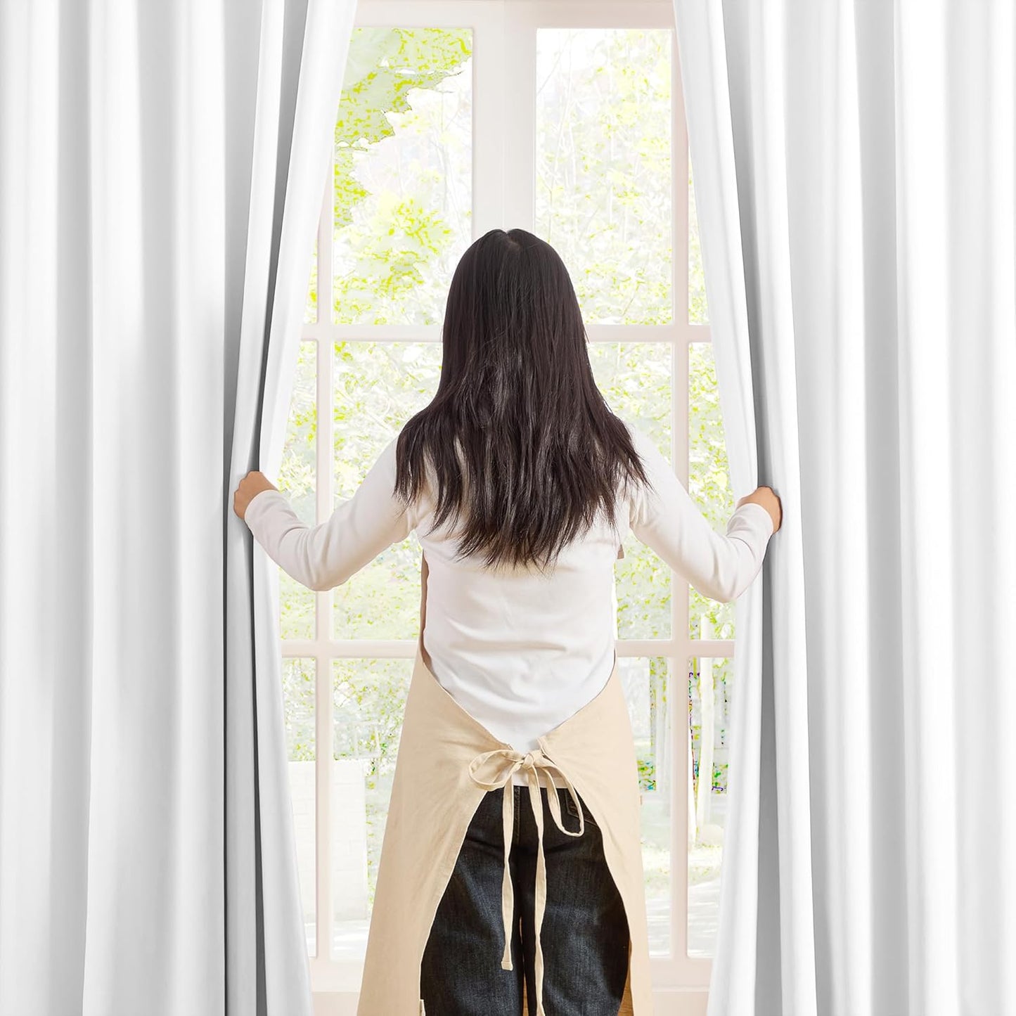 KEQIAOSUOCAI Pleated White Curtains 63 Inches Long,Half Blackout Room Darkening Short Window Curtain 63 Inch Length 2 Panel Set,Pinch Pleated Curtains with Hooks,40 by 63,Set of 2