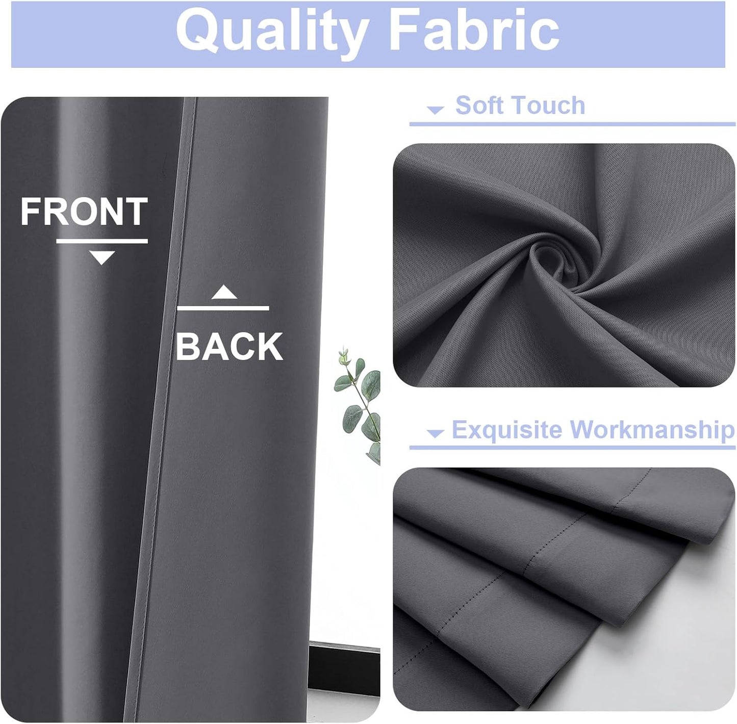 Simplebrand Ava Grey Blackout Curtains for Bedroom 84 Inch Length 2 Panels Set, Solid Thermal Insulated Privacy Living Room Window Treatment Curtains Blackout Drapes, W50 x L84 Inch, Grey