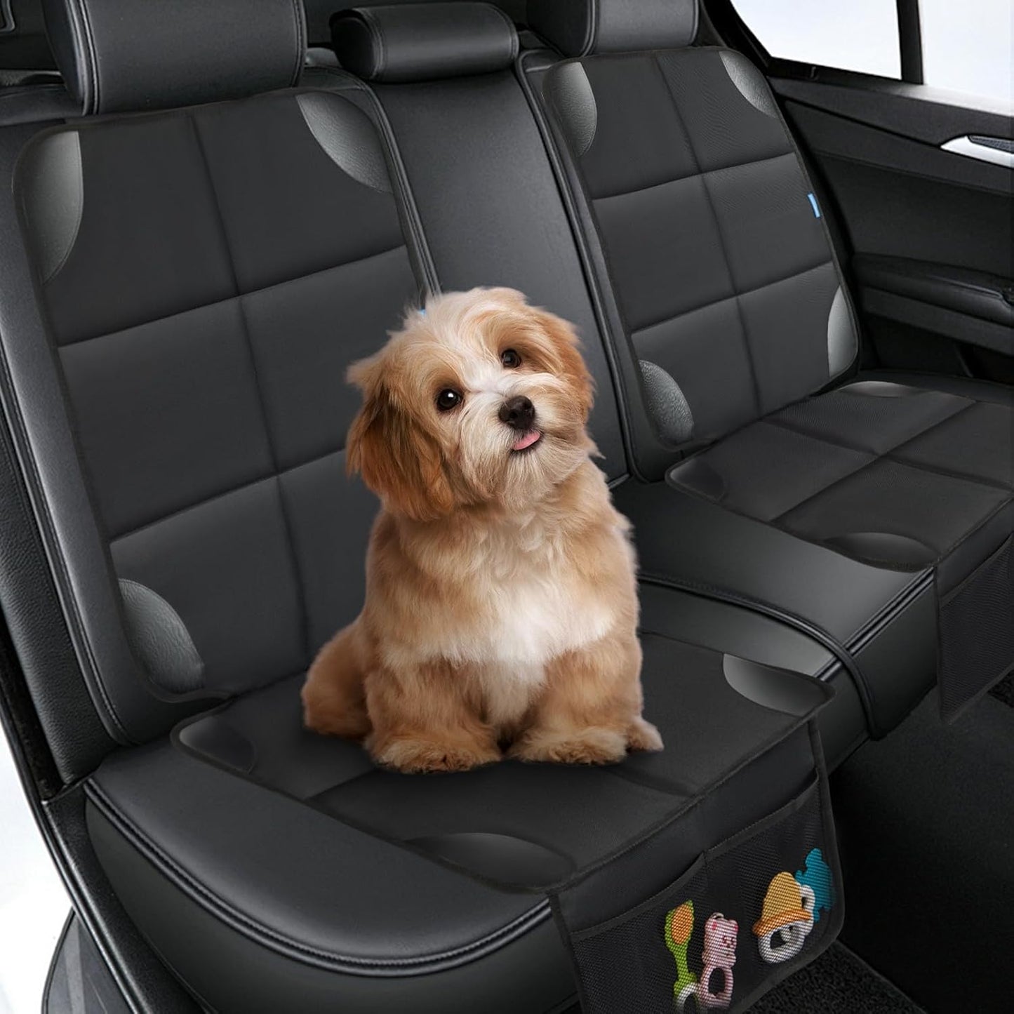 Car Seat Protector for Child Carseat, 2 Pack Protect Car Seat Cover for Baby with Thickest Padding and Non-Slip Padded Backing Mesh Pockets Kids Pets Car Back Seat Protectors(Black)