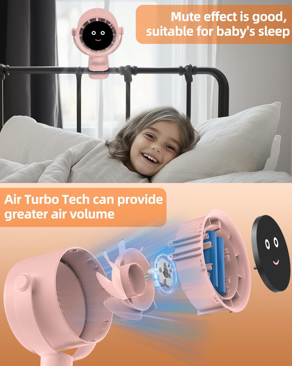 Clip on Fan for Bed, Portable Fan for Travel, Small Powerful 5 Speed Quiet 360° Rotate, Air Turbo Tech & Digital display, For Home Office Stroller Camping (Pink)
