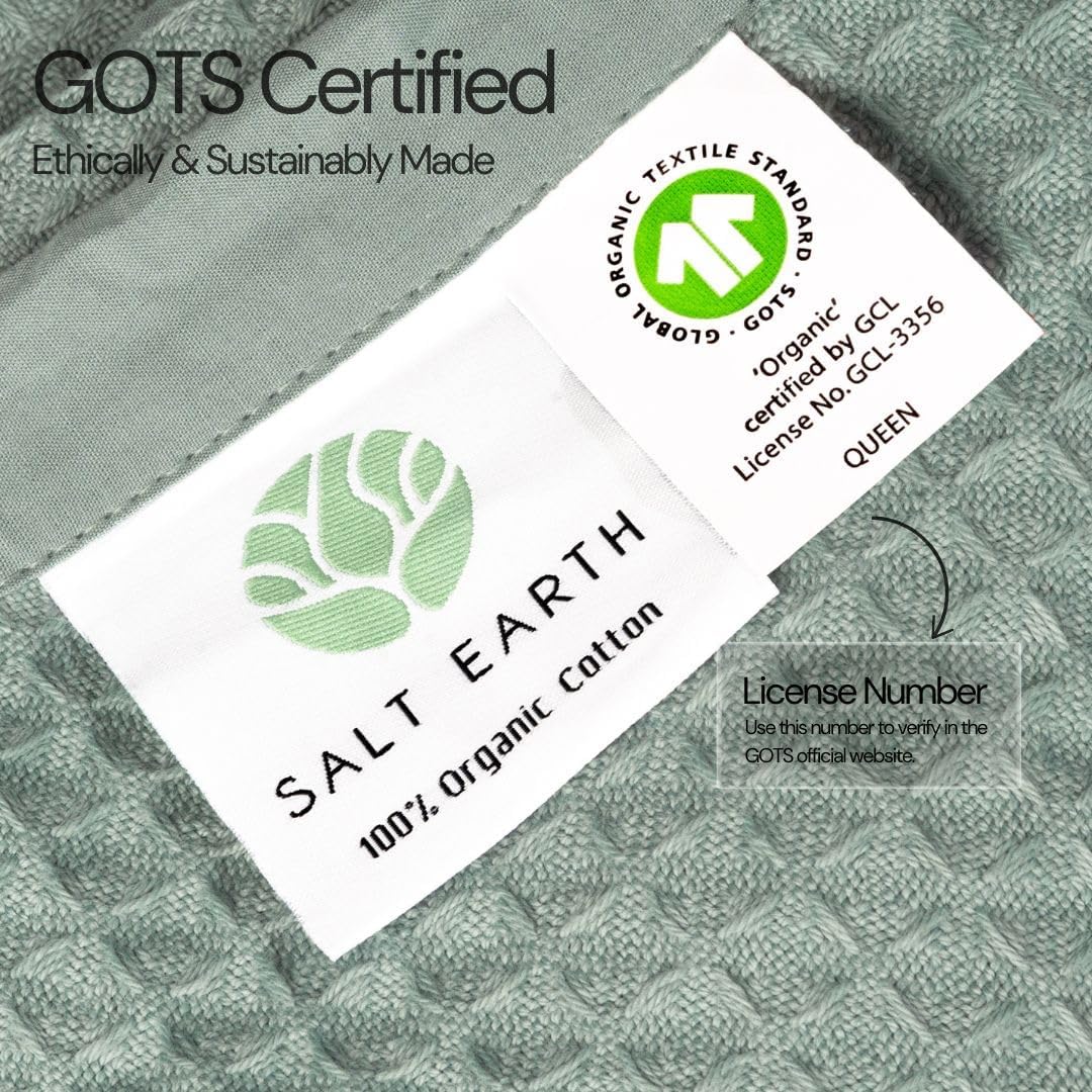 Salt Earth GOTS Certified 100% Organic Cotton Throw Blanket, 60" X 80" Blankets & Throws for Bed, Throw Blanket for Couch,Modern & Cozy Blanket, All Seasons Waffle Blanket, Soft Blanket (Silver Blue)