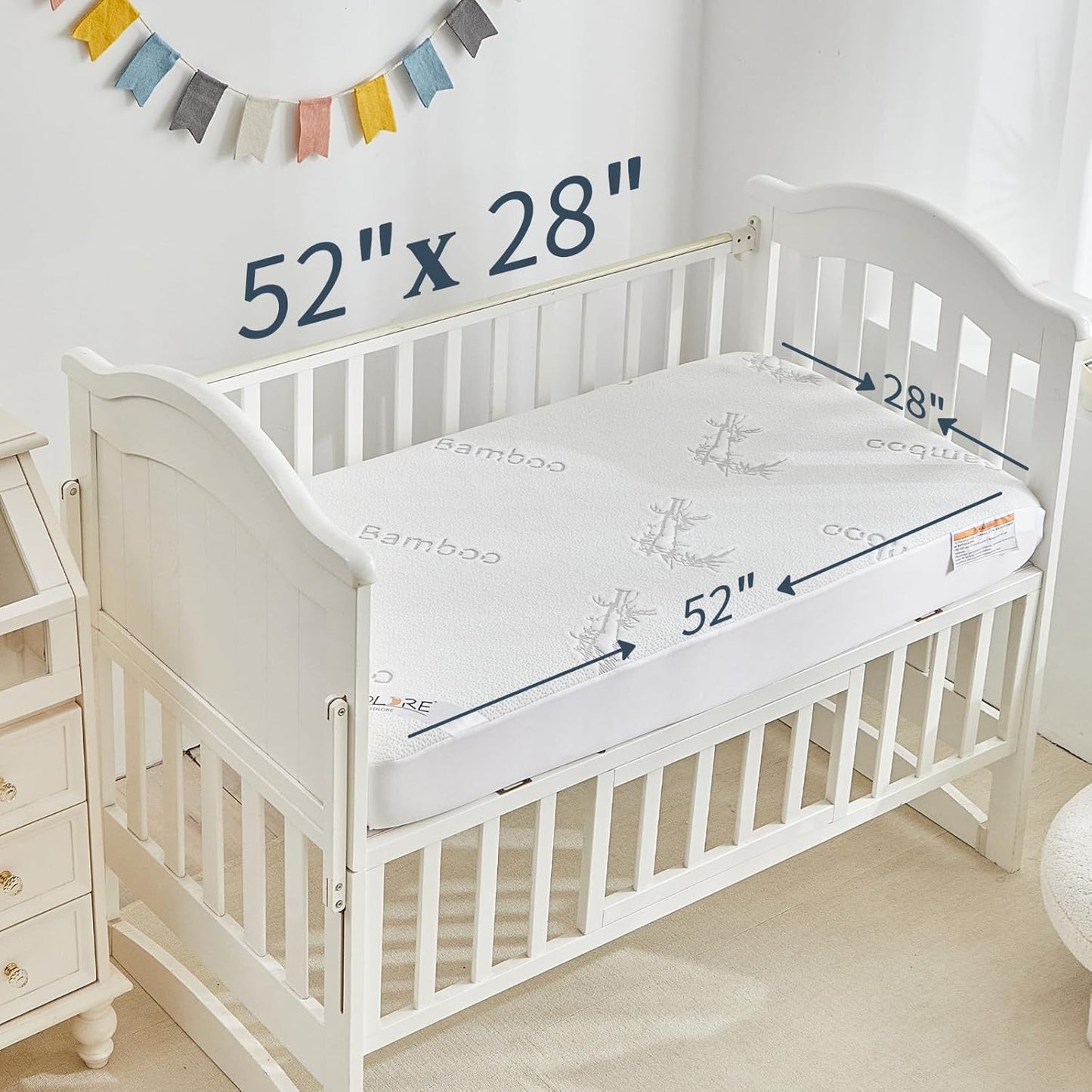 BEDLORE Waterproof Crib Mattress Protector 2 Pack, Ultra Soft Bamboo Viscose Crib Mattress Pad Cover, Noiseless Toddler Mattress Protector for Standard Baby Bed Size 52''x28'', White