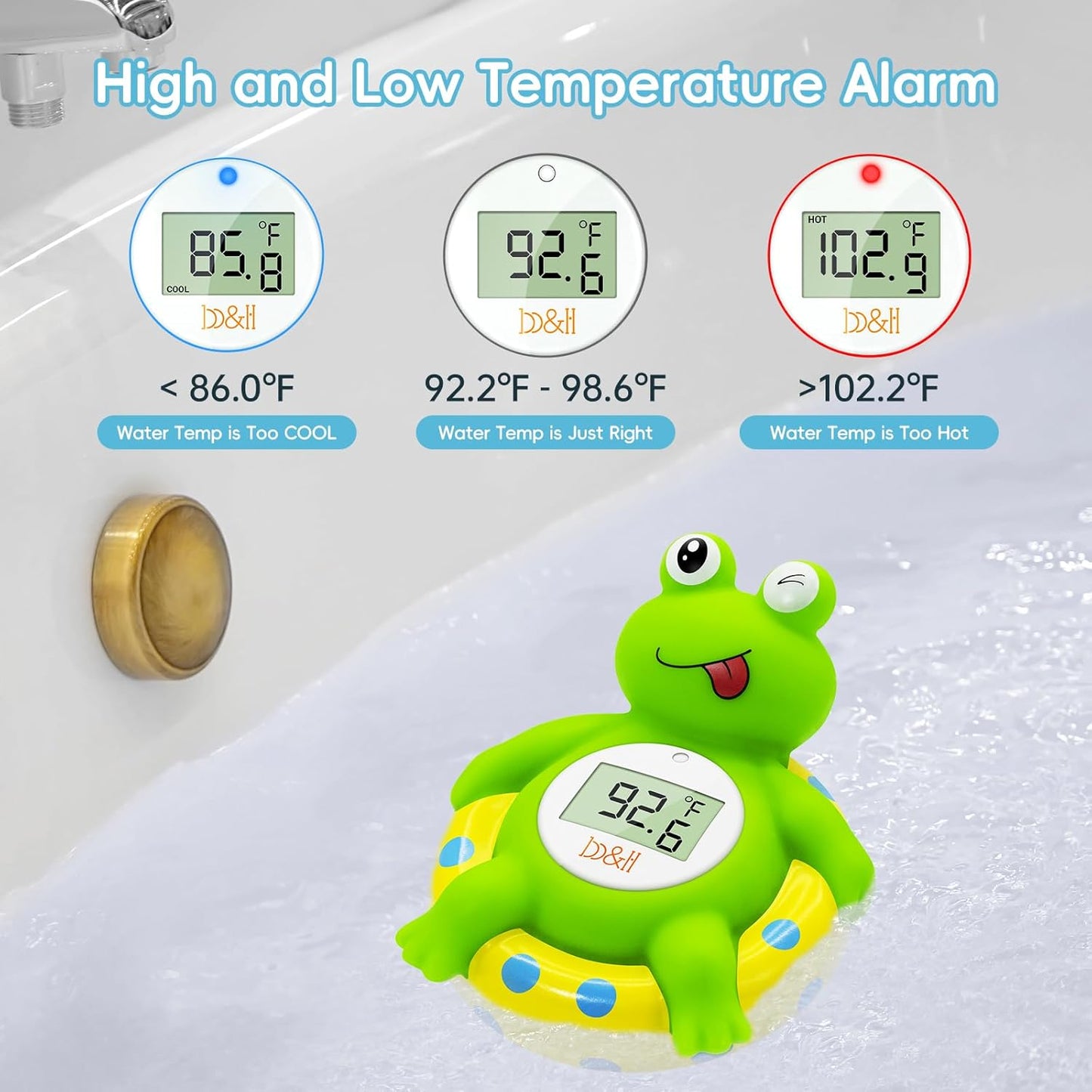b&h Baby Bath Thermometer Frog - Easy to Read Display | BPA-Free| Fahrenheit or Celsius | Digital Water Temperature Thermometer for Newborns & Infants, Safe Floating Bath Toy