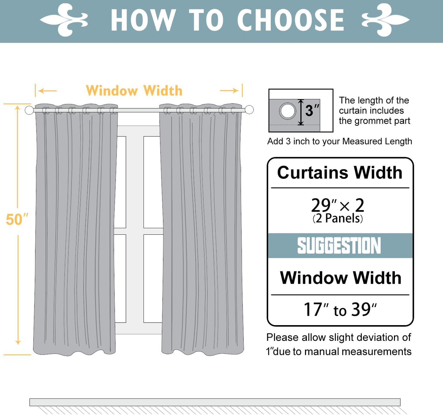 ChrisDowa Small Window Curtains 50 inches Long for Bedroom - Grommet Short Thermal Insulated Room Darkening Curtains for Kitchen (2 Panels, Stone Blue, 29 x 50 Inch)