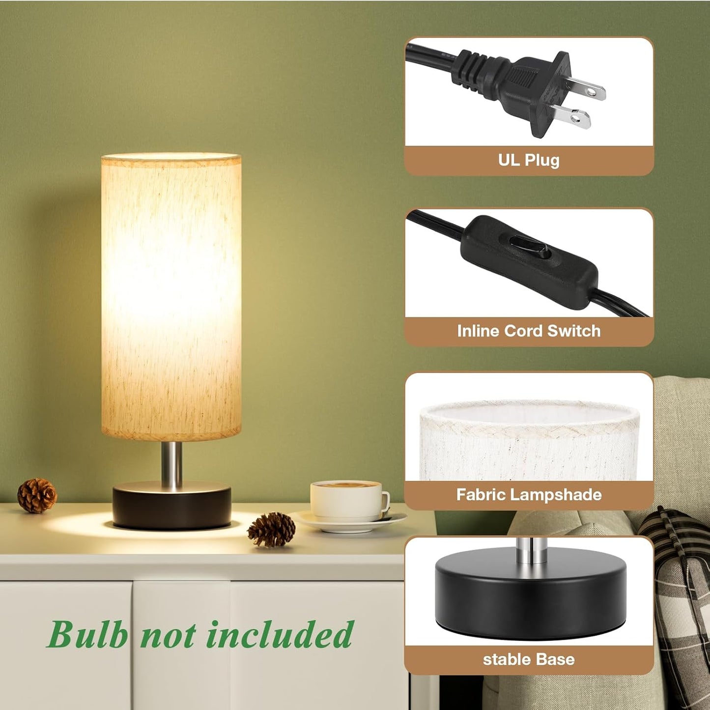 Small Table Lamp for Bedroom - Bedside Lamps for Night Stands, Minimalist Nightstand Light Lamp, Desk Lamps for Living Room, Office, Dorm