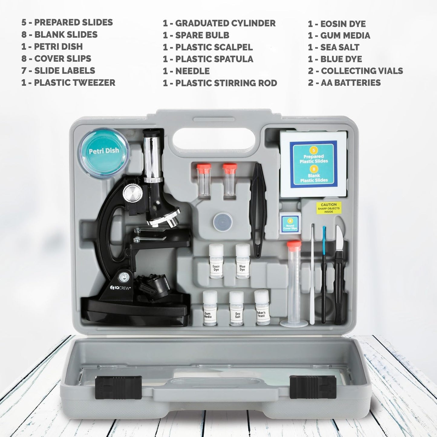 AmScope M30 Series 52-Piece STEM Microscope Kit for Kids - Monocular, Portable Compound Microscope for Kids - Includes Petri Dish, Slides & More - Black