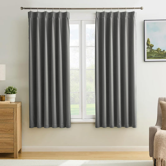 KEQIAOSUOCAI Grey Block Out Curtains for Bedroom, Sound Reducing Solid Window Treatment for Cafe/Kitchen/Night Shift,Blackout Curtain Panels with Pinch Pleat,W40 x L45, Set of 2