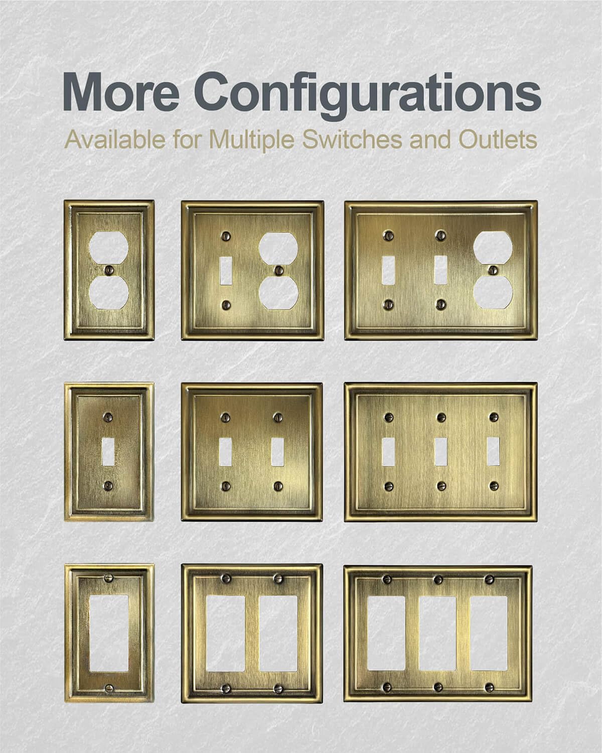 2-Pack Antique Brass Decorator Wall Plate, Electrical Outlet Cover for Dimmer Switch, GFCI Outlet and Receptacal, Metal Light Switch Cover, 3.15''*4.88'', Midsize