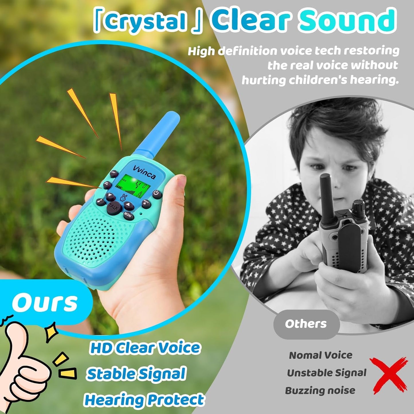 Vvinca Rechargeable Walkie Talkies for Kids 4 Pack, 5-7 Year Old Boy Toys Long Range 22 Channels 2 Way Kids Walkie Talkie with Flashlight for Camping Hiking Indoor Outdoor 3 4 5 6-12 Girl Boy Gift