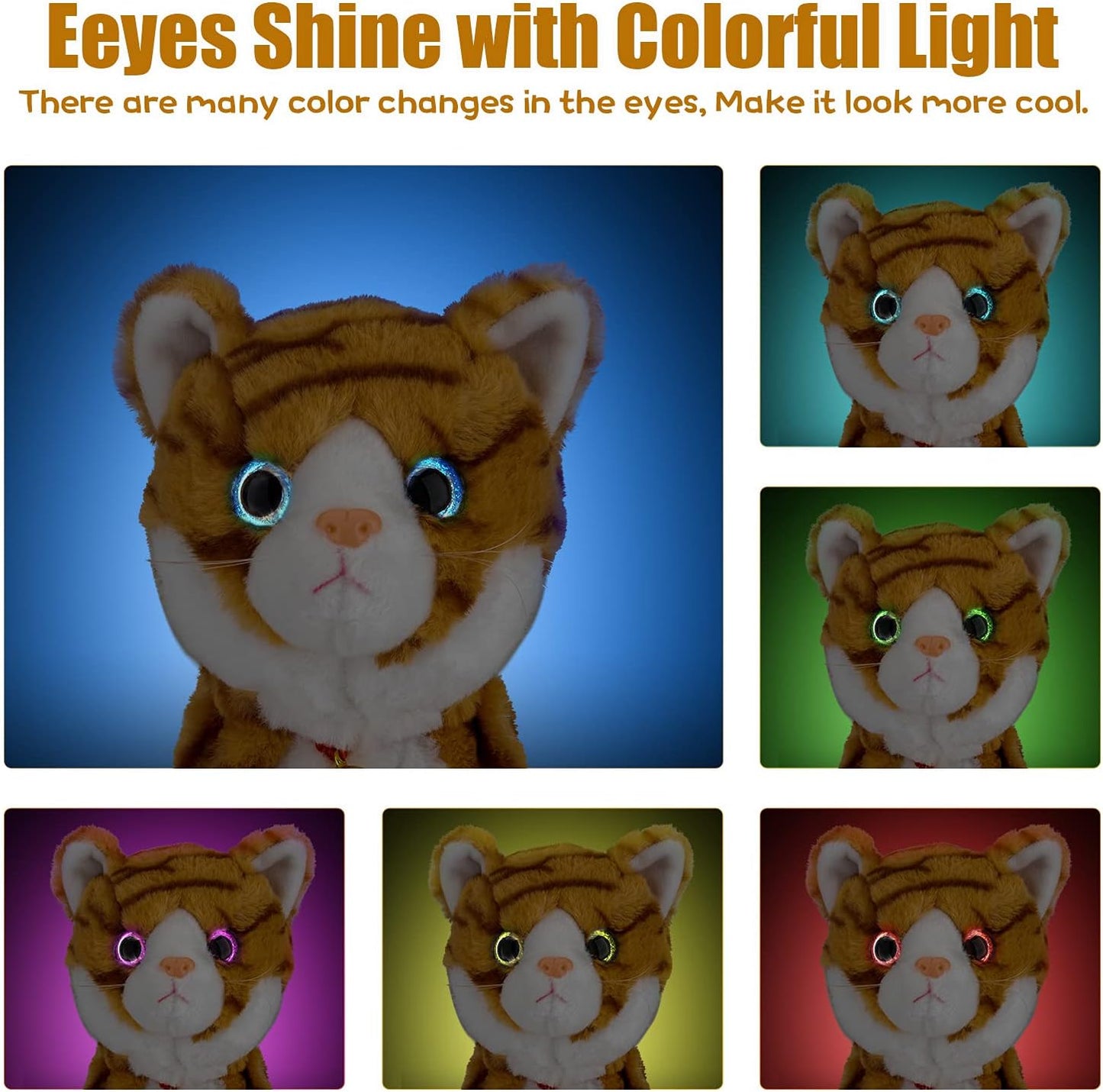 Smalody Interactive Electronic Plush Toy - Upgrade with LED Light Eyes Animated Sound Control Electronic Pet, Robot Cat Kitten Toys Gifts for Boys & Girls Kids Birthday Christmas (Yellow)