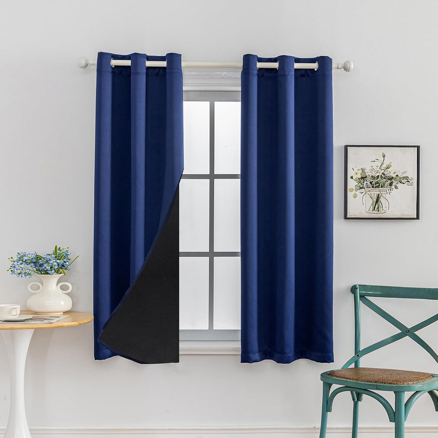 Anytime 100% Blackout Curtain Set, Thermal Insulated & Energy Efficiency Window Draperies for Guest Room, Full Shading Panels for Shift Worker and Light Sleepers（Navy Blue, 2 Panels, 42W x 54L）