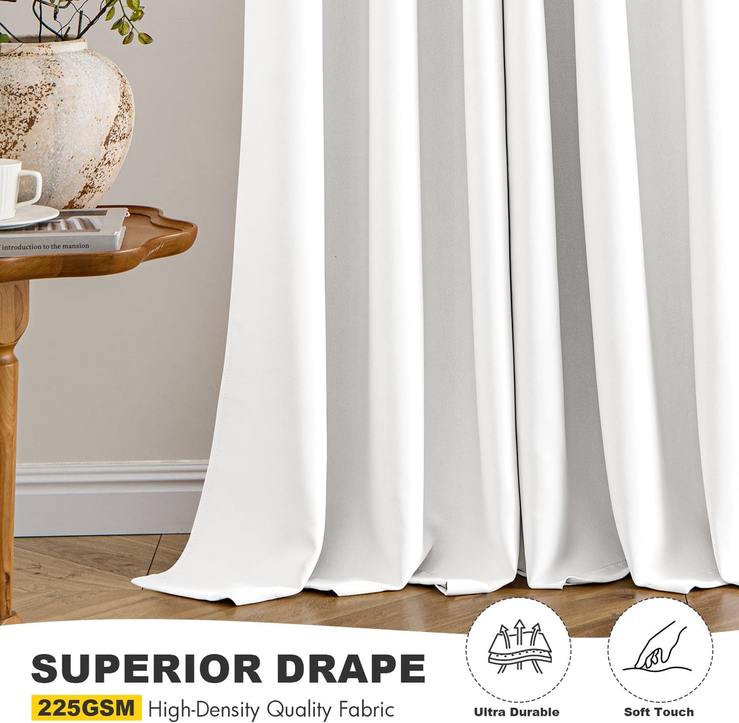 MIULEE Pure White Curtains for Bedroom Living Room 90 Inches Long 2 Panels, Thermal Insulated Room Darkening Drapes Grommet Top Noise Reducing Window Treatments 40x90 Inch
