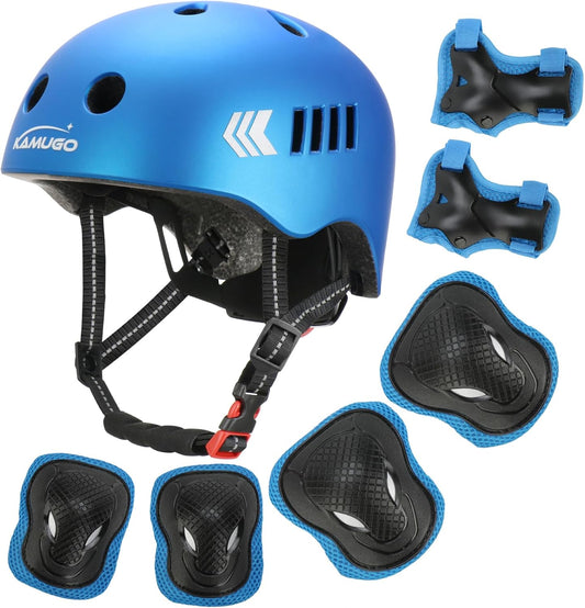 KAMUGO Kids Bike Helmet Set, Toddler Helmet for Ages 2-8 Boys Girls with Sports Protective Gear Set Knee Elbow Wrist Pads for Skateboard Cycling Scooter Rollerblading