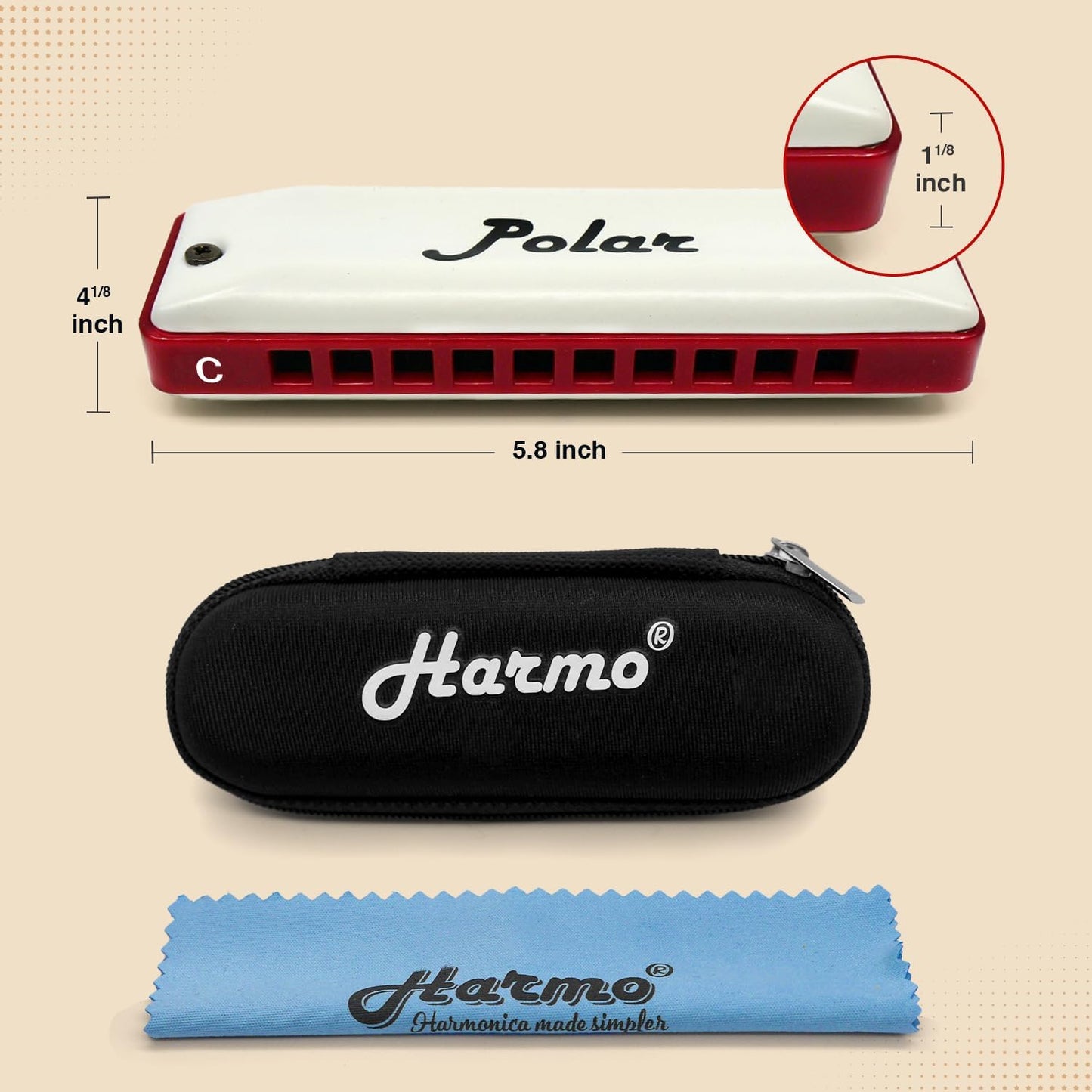 Harmo Polar Natural Minor Harmonica Key of C - Specialized for Natural Minor Blues, Jazz, Rock, Folk, & Pop, Mouth Organ With Case, Phosphor Bronze Reeds, Harmonica for Beginners & Professionals