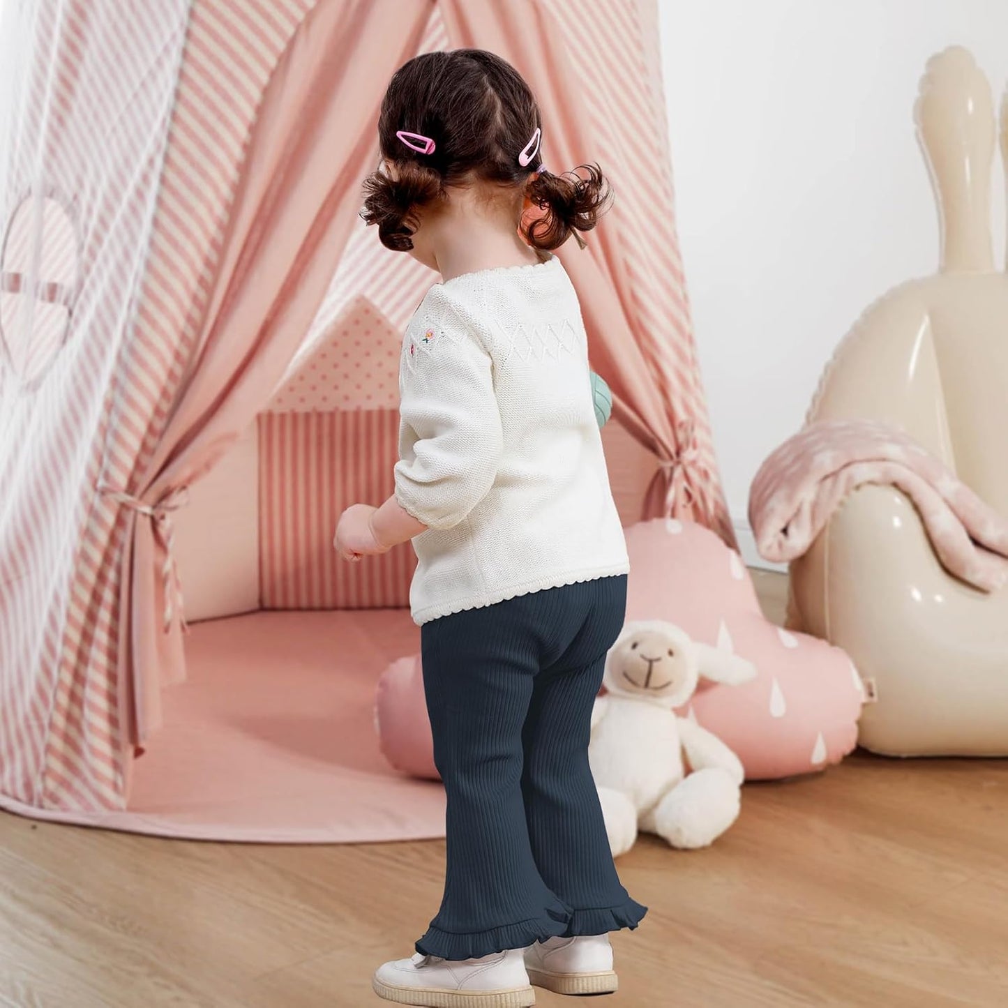 Neutocd Toddler Baby Girl 2-Pack Pants Bell Bottom Infant Baby Girl Solid Ribbed Cotton Leggings