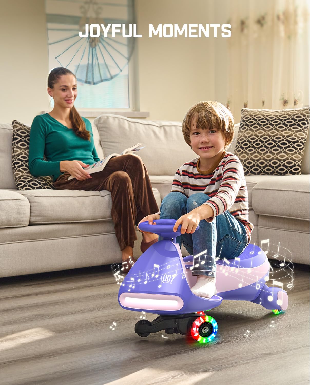 FanttikRide 6V N7 Classic Electric Wiggle Car with Pedal, Rechargeable Battery, Ride on Toys, Swing Car, 2 Speeds, Anti-Rollover, Flashing Light Wheels, Bluetooth, for Ages 3 and Up, 150 Lbs, Pink