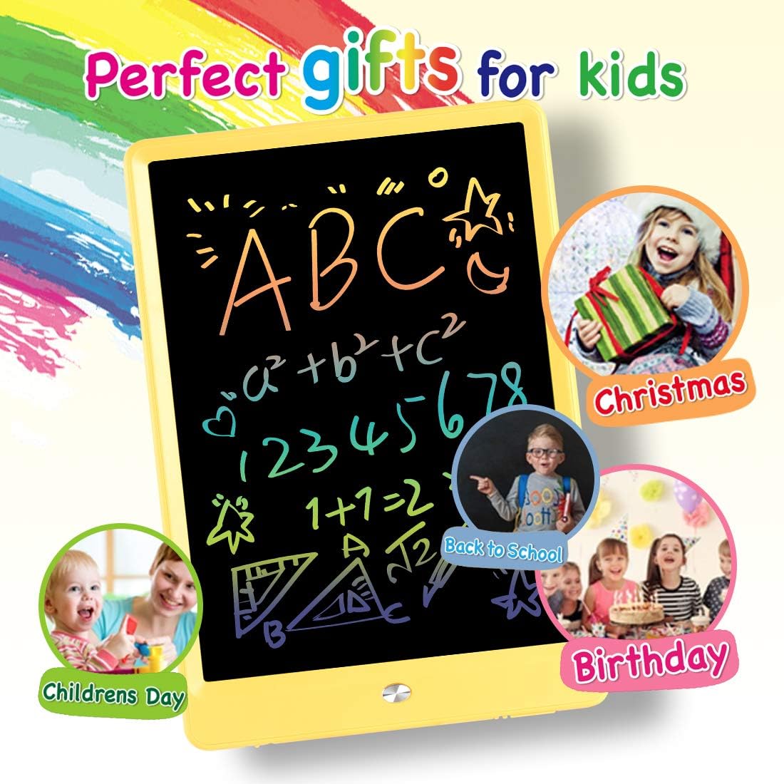 ORSEN LCD Writing Tablet 10 inch, Colorful Doodle Board Drawing Pad for Kids, Toddler Toys for Ages 2-4 5-7 Girls Boys Gifts (Yellow)