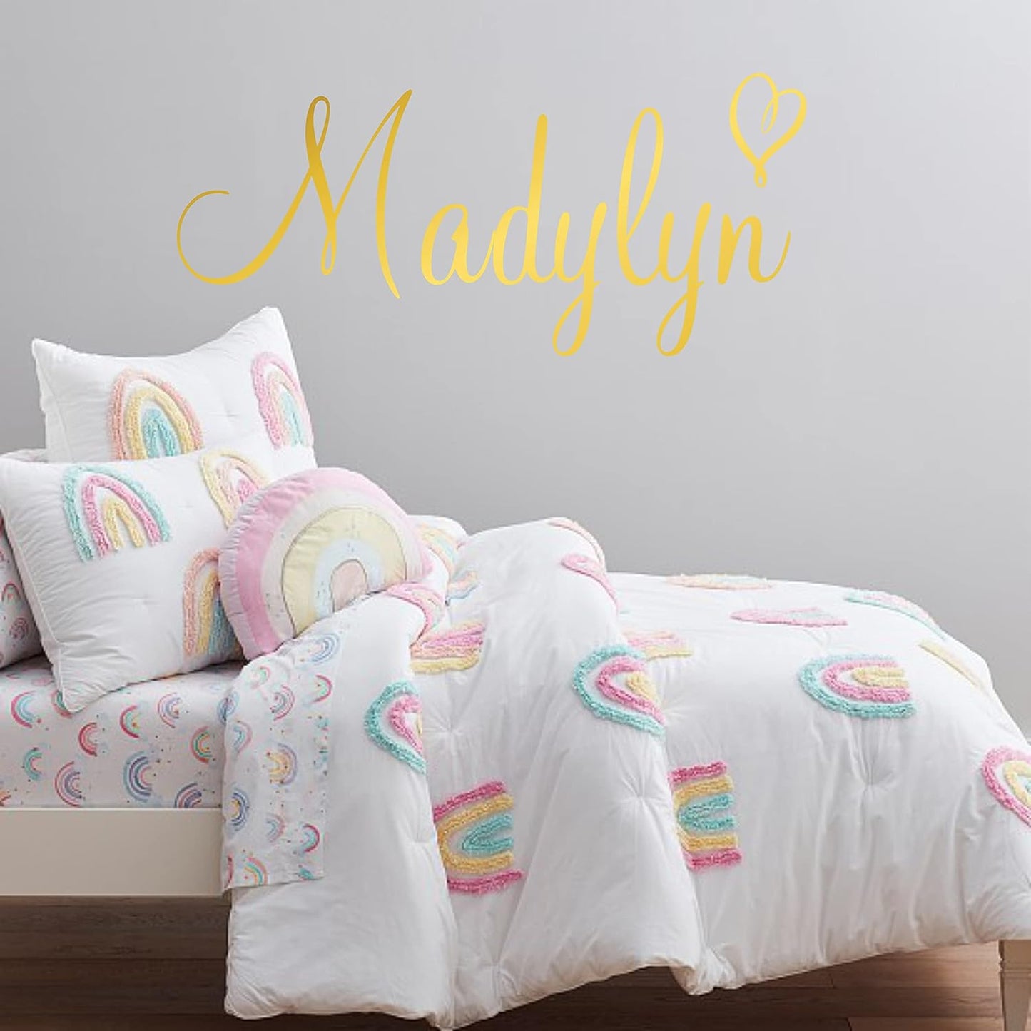 Custom Name & Heart Wall Decal- Baby Boy Girl Unisex - Nursery Decal for Home Bedroom Children - Wall Sticker (397) (60" Wide x 22" high)