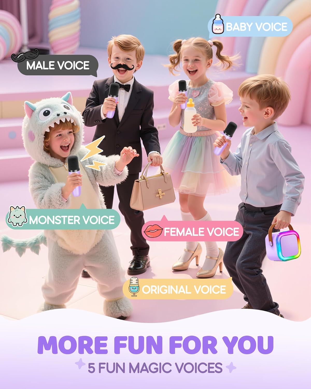 IROO Mini Karaoke Machine for Kids, 2025 TOP Toys Birthday Gifts Ideas for Girls Ages 4, 5, 6, 7, 8, 9, 10, 12+ Years Old, Portable MP3 Player with 4 Wireless Mics for Party