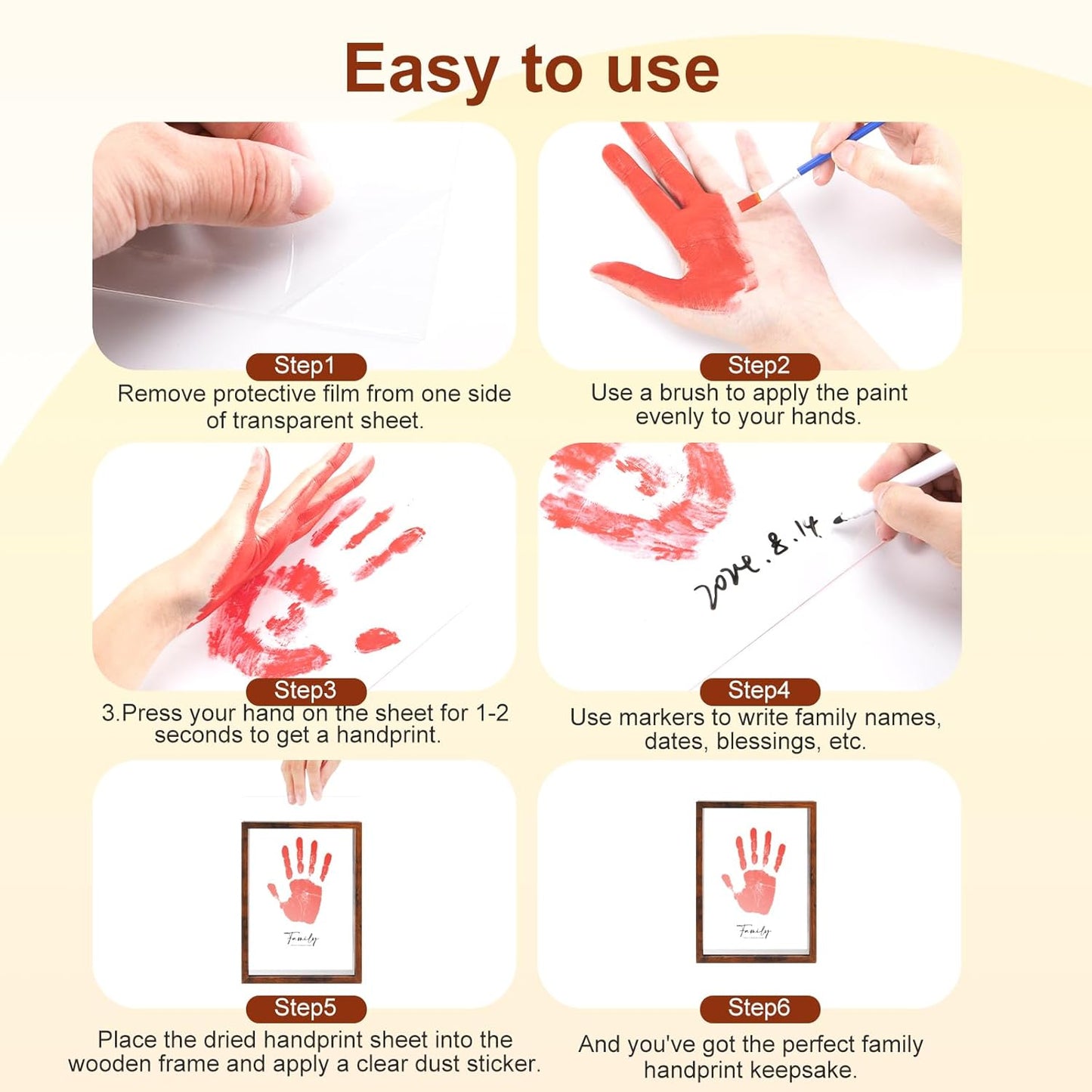 Family Handprint Kit,DIY Colorful Craft Keepsake Family Art Baby Newborn Hand and Footprint Wooden Frame for Home Decor Family Gifts Set(5 Sheets with 8 Colors) (White)