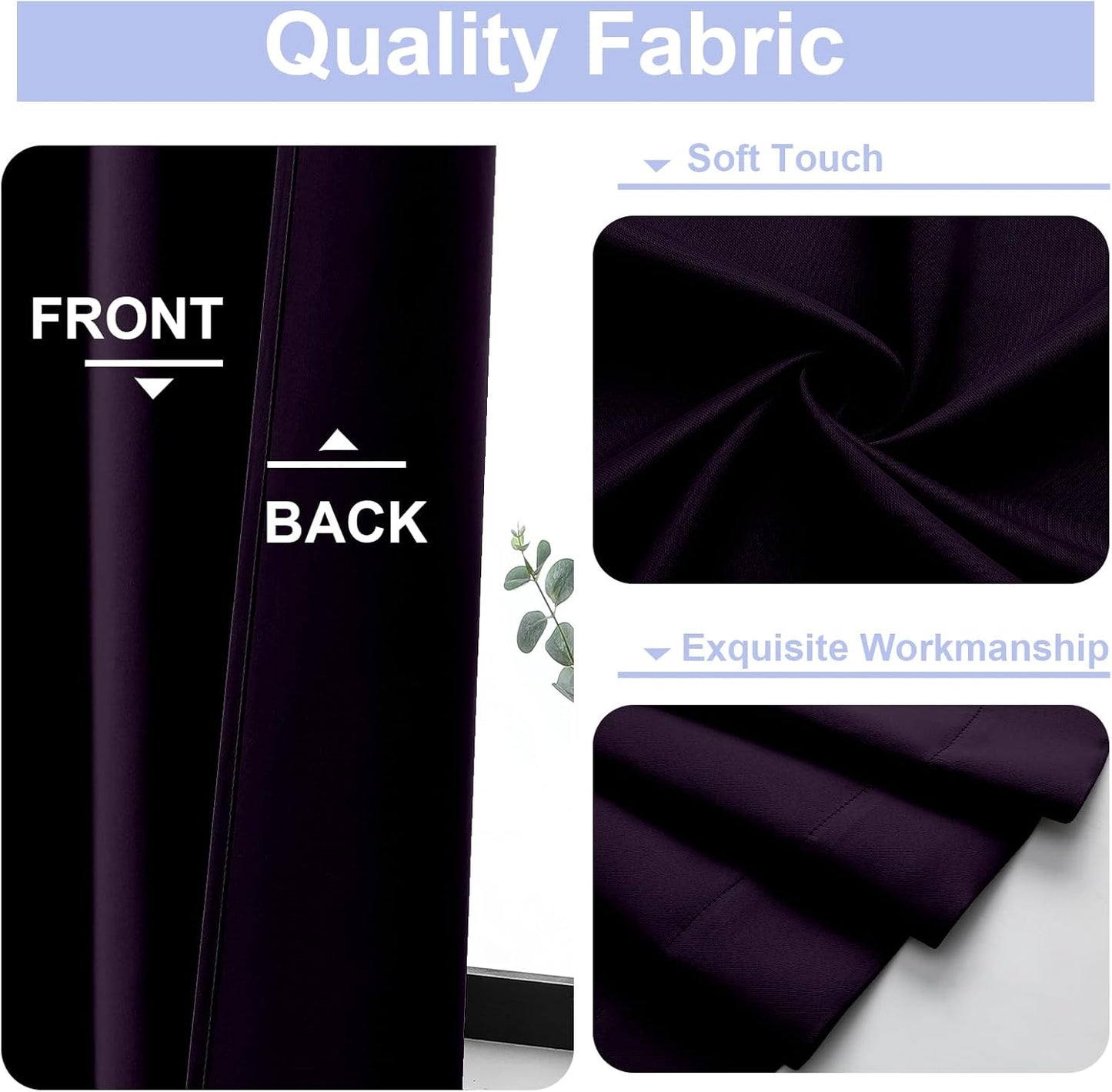 Simplebrand Ava Blackberry Short Blackout Curtains for Bedroom 45 Inches Long 2 Panels Set, Solid Thermal Insulated, Energy Saving Window Treatment Curtains Blackout Drapes, W40 x L45 Inch, Blackberry
