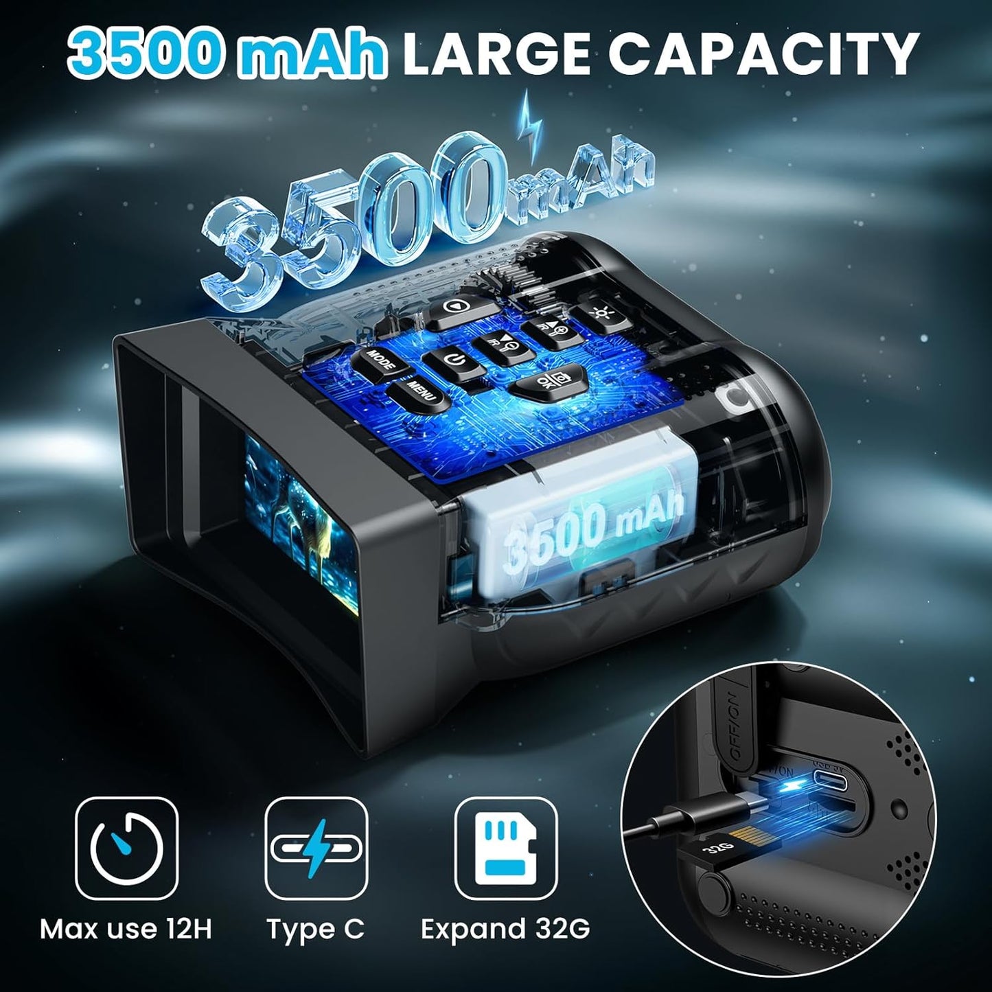 Night Vision Goggles, 4K Night Vision Binoculars, 3.0" HD Display, Portable 9 Gear Nightvision,10X Digital Zoom and 32GB TF Card, 3500mAh Long Battery Life Binoculars with Camera