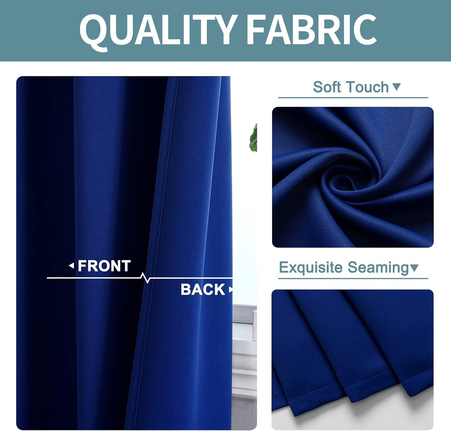 ChrisDowa Grommet Blackout Curtains for Bedroom and Living Room - 2 Panels Set Thermal Insulated Room Darkening Curtains (Royal Blue, 52 x 63 Inch)