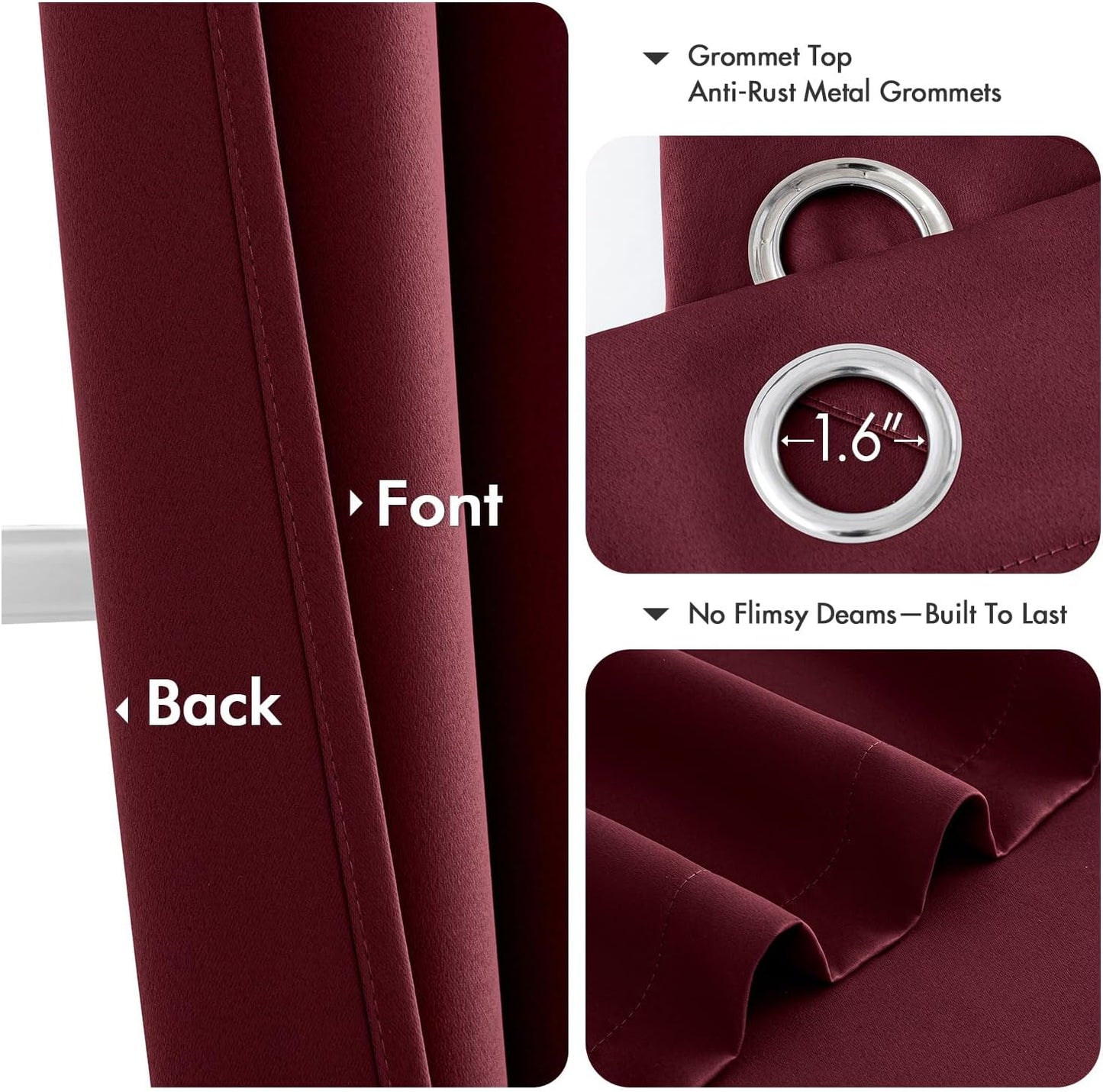 MIULEE Burgundy Red Blackout Curtains - Thermal Insulated Bedroom Curtains Room Darkening Drapes for Living Room Kitchen Christmas Grommet Top Window Treatment, 40 x 54 Inches Long, 2 Panels