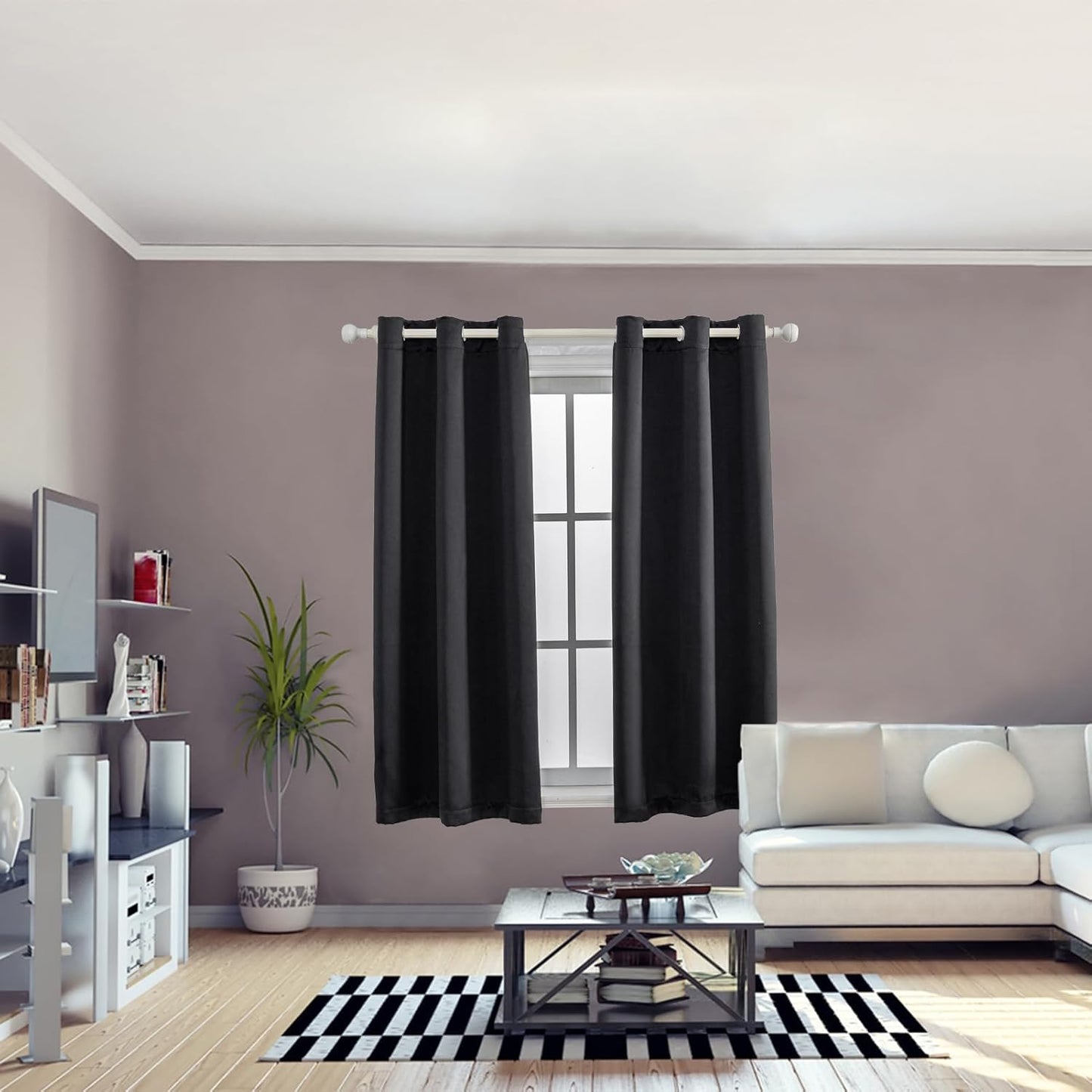 Anytime 100% Blackout Curtain Set, Thermal Insulated & Energy Efficiency Window Draperies for Guest Room, Full Shading Panels for Shift Worker and Light Sleepers（Black, 2 Panels, 42W x 63L）