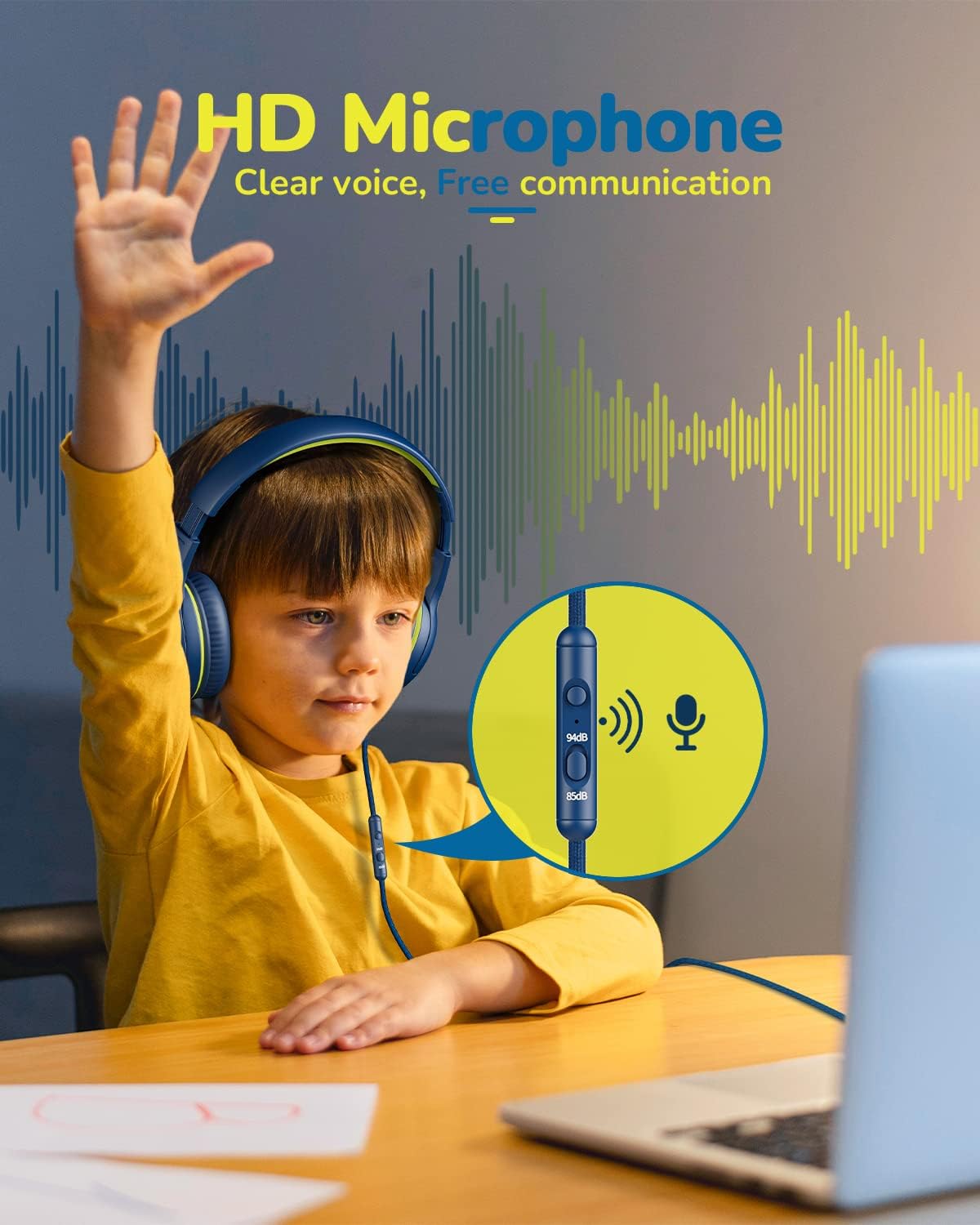 Kids Headphones for School Toddler Wired with Microphone Plug in Bulk Boys Headset Girls 3+ Year Old Blue Green shareport Phones Teen Volume Control Airplane Two People Childrens Babies