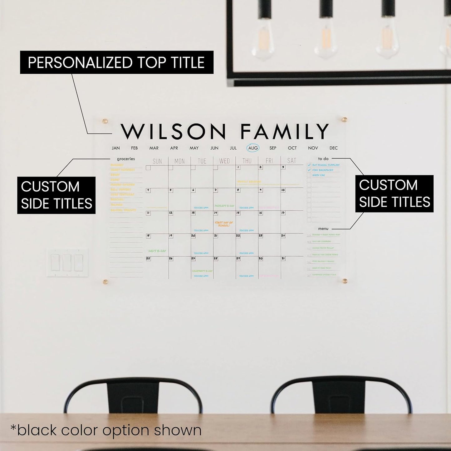 Personalized Clear Acrylic Calendar for Wall, Calendar Whiteboard for Wall, Dry Erase Wall Calendar, Wall Calendar Organizer System for Home (Block, Grey, 47.5"W x 36"H)
