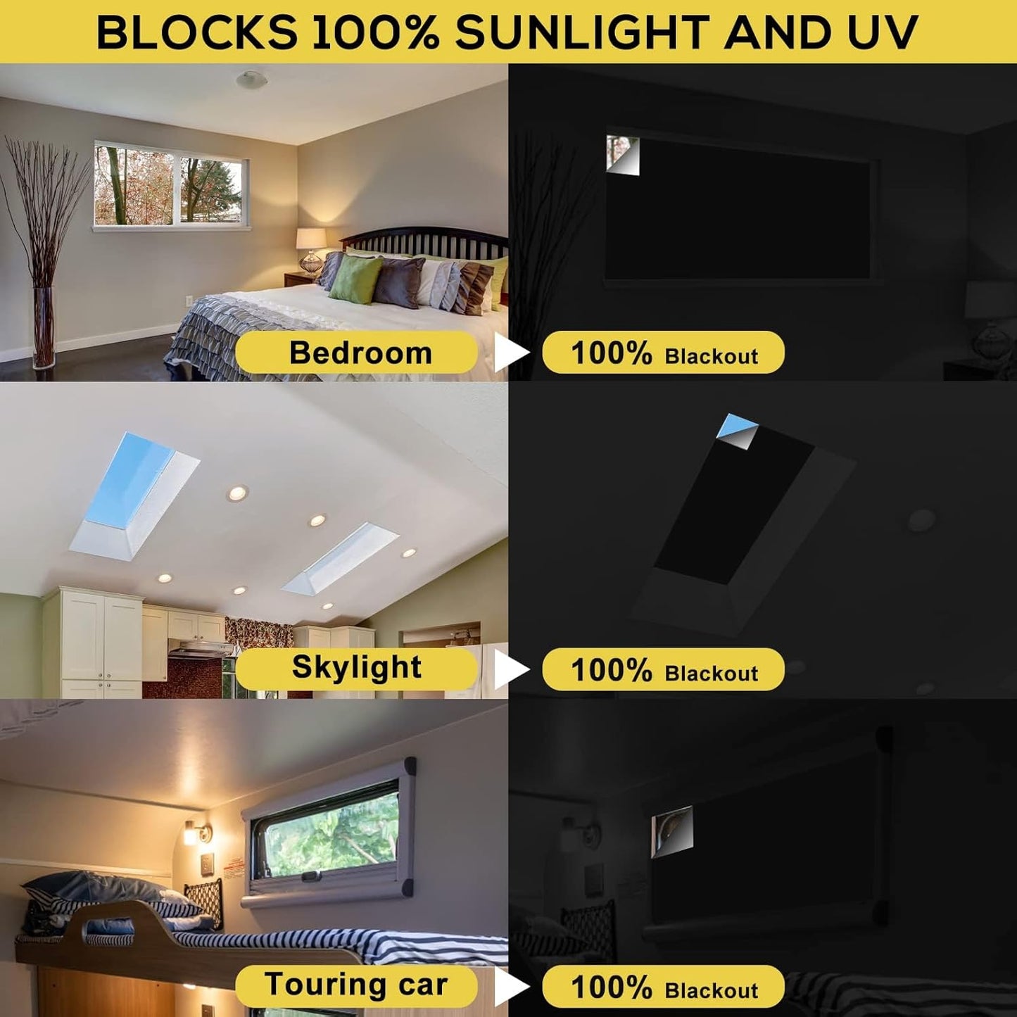 Portable Blackout Shades (118" x 57") 100% Blackout Material Temporary Blackout Blinds/Curtains for Baby Nursery, Bedroom, Window, Dorm Room, Office or Travel Use