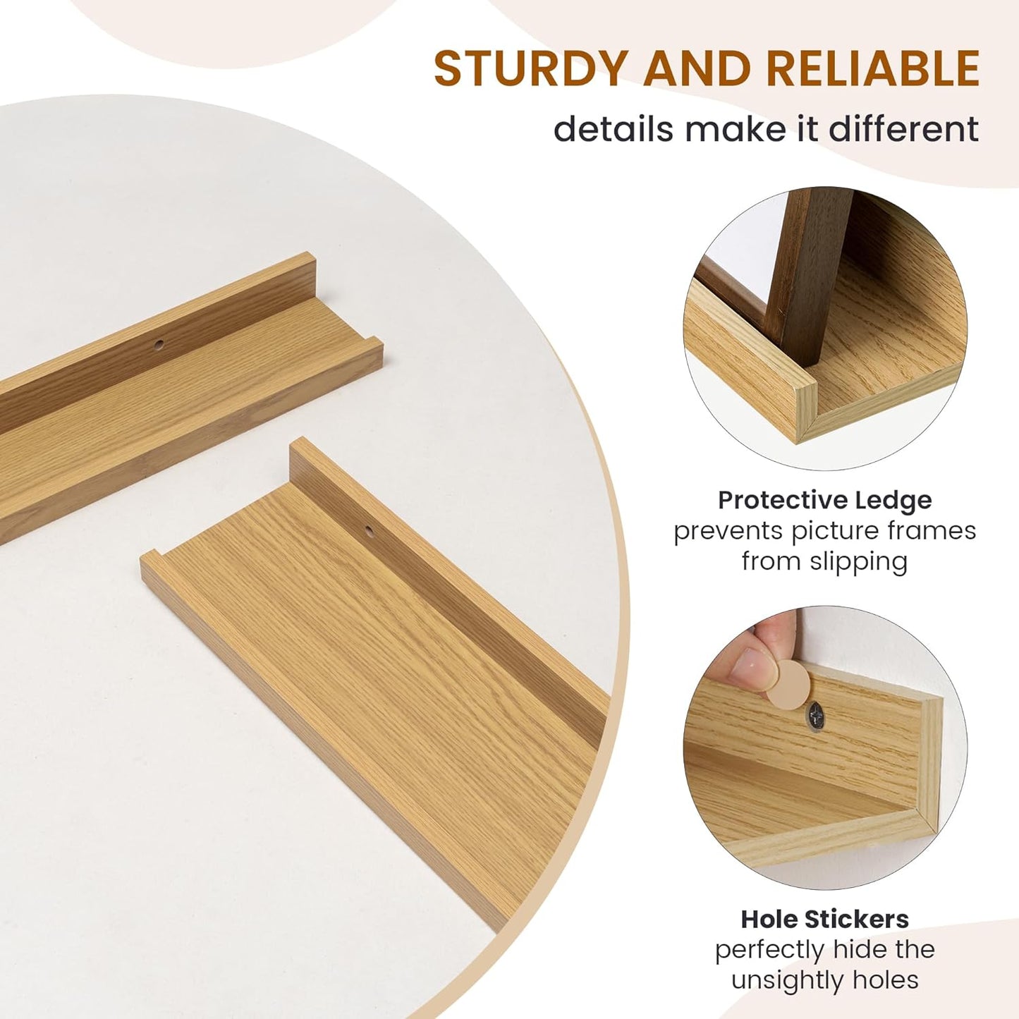 Axeman Picture Ledge Shelf, Floating Shelves for Wall Decor Storage Set of 6, 36 inch Floating Wall Mounted Shelves, Wall Shelves with Lip for Living Room, Bedroom, Nursery, Bathroom, Kitchen, Oak
