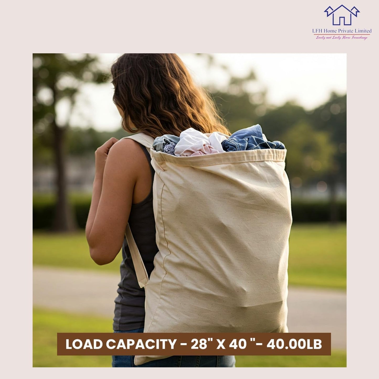 LFH Home Large Premium 100% Cotton Canvas Laundry Bag with Drawstring and Handles Heavy Duty, Multi-Use, and Washable for Home, Travel, College or Storage 24x36 (Pack of 6)-Natural