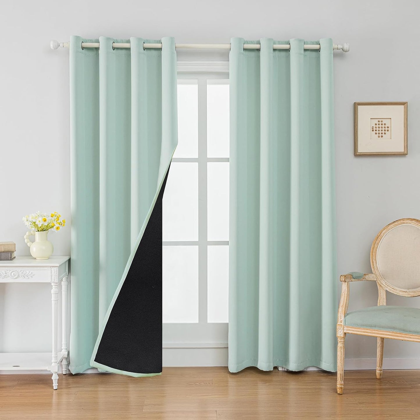 Anytime 100% Blackout Curtain Set, Thermal Insulated & Energy Efficiency Window Draperies for Guest Room, Full Shading Panels for Shift Worker and Light Sleepers（Light Blue, 2 Panels, 52W x 95L）