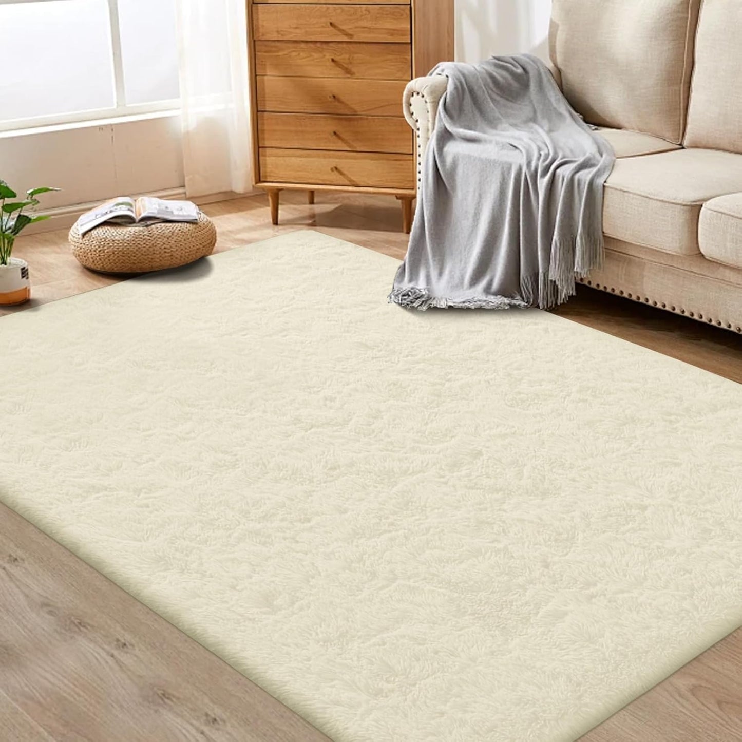 4x6 Area Rug for Living Room: Fluffy Shag Soft Washable Rugs Fuzzy Plush Indoor Carpet for Bedroom Nursery Playroom Dorm Kids Girls Boys Room (Cream White, 4'x6')