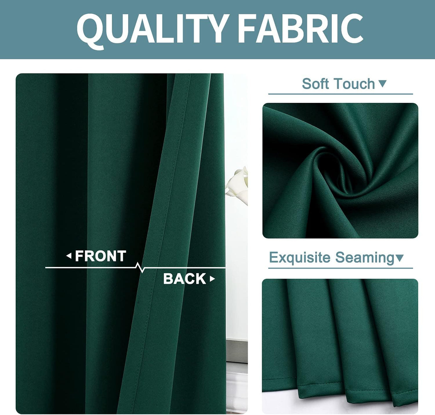 ChrisDowa Grommet Blackout Curtains for Bedroom and Living Room - 2 Panels Set Thermal Insulated Room Darkening Curtains (Forest Green, 38 x 45 Inch)