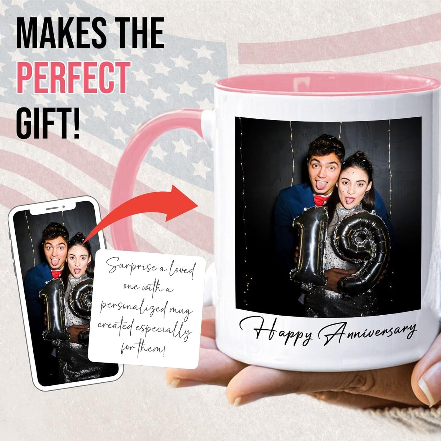 Ship Next Day Custom Mug Design Your Own Photo Text Personalized Picture Gifts for Women Men Customized Gift Idea Personalized Coffee Mugs 11oz Pink Handle