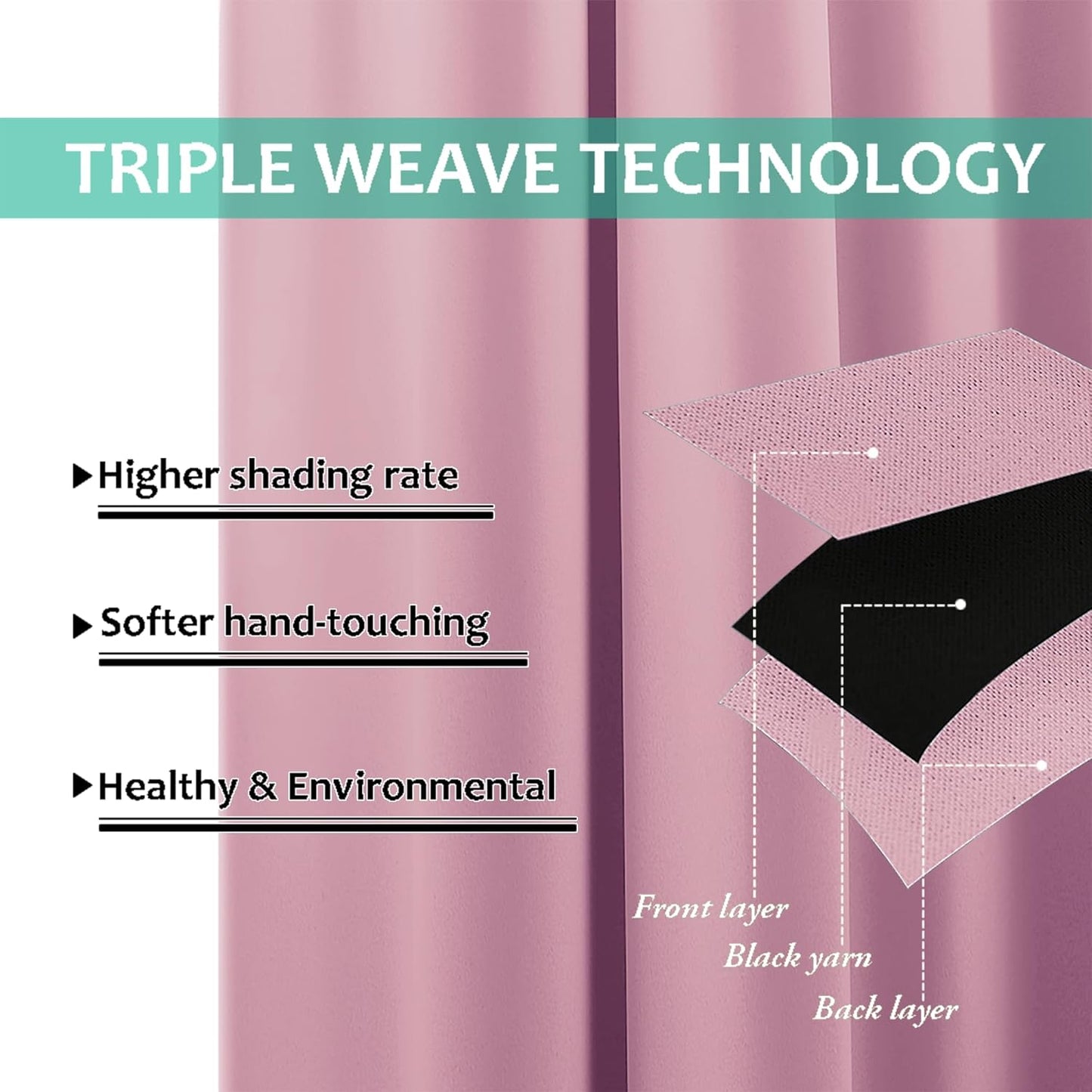 NICETOWN Total Shade Curtains and Draperies, Heavy-Duty Full Light Shading Drapes with Black Liner Backing for Villa/Hall/Dorm Window（Crystal Pink, Package of 2 Panels, 70 inches Wide x 95 inches Long