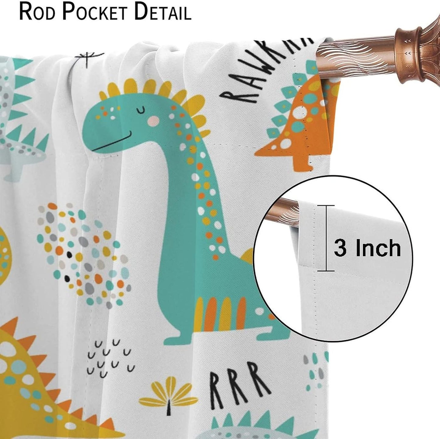 Dinosaur Curtains for Kids Boys Girls Home Decor Childish Cute Dino Animals Print Pattern Rod Pocket Blackout Window Drapes for Nursery Baby Bedroom Playroom W42xL84in 2 Panels