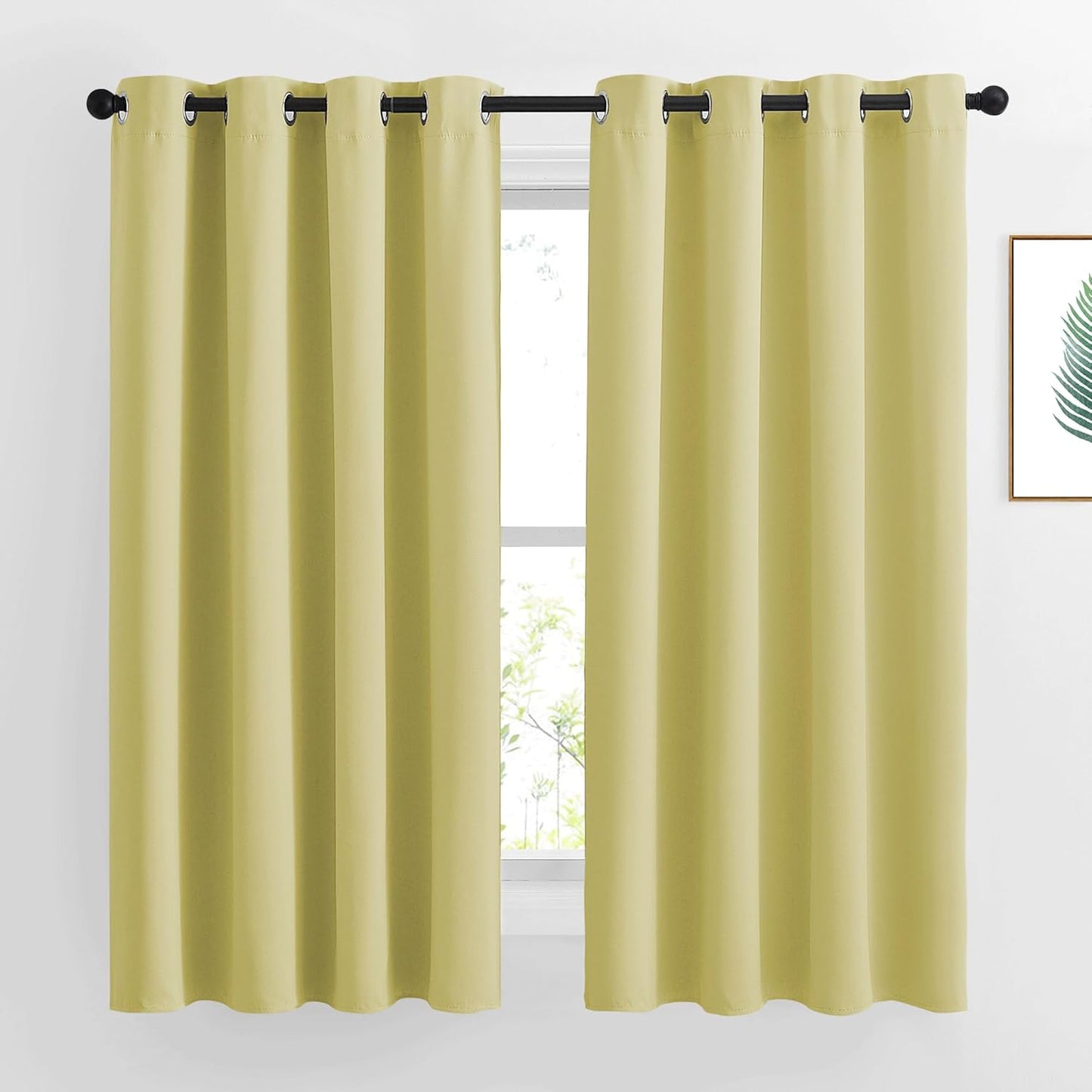 NICETOWN Paler Yellow Room Darkening Curtains 63 inch Length for Kitchen, Grommet Energy Saving Thermal Window Treatments Light Blocking Drapes for Bedroom, 2 Panels, W46 x L63