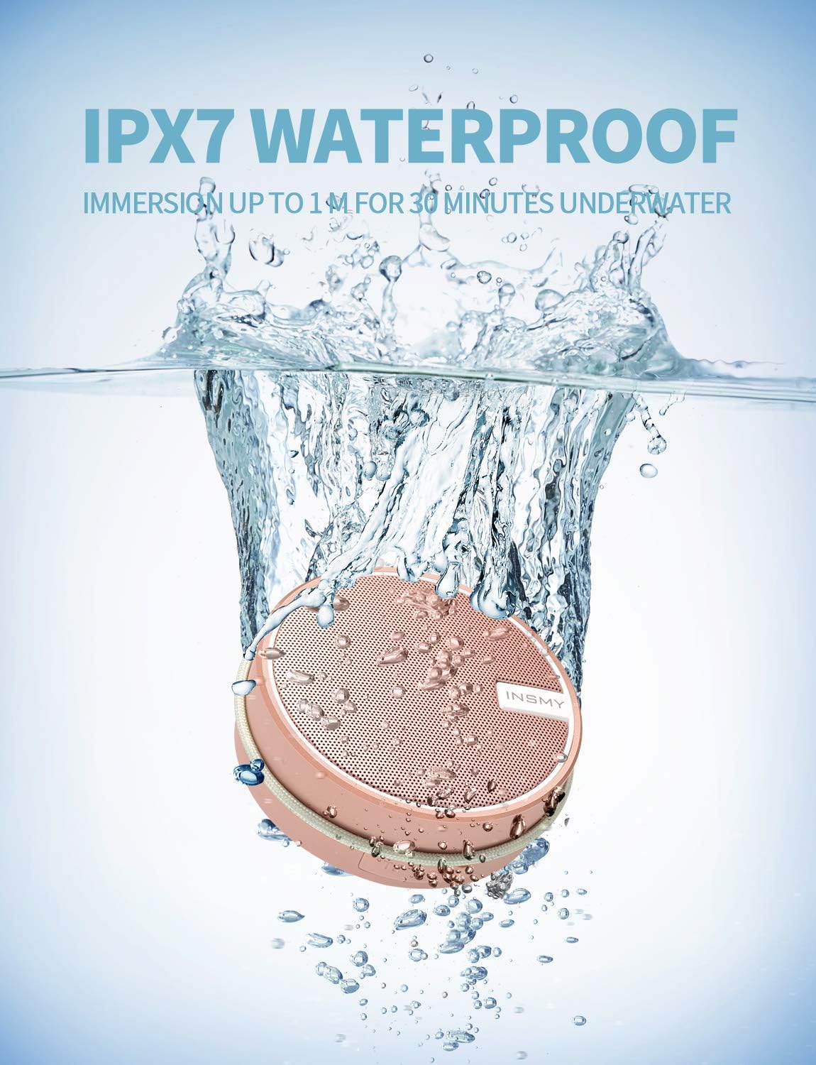 INSMY C12 IPX7 Waterproof Shower Bluetooth Speaker, Portable Small Speaker, Speakers Bluetooth Wireless Loud Clear Sound Support TF Card Suction Cup for Outdoor Kayak Canoe Beach Gift (Cashmere Pink)