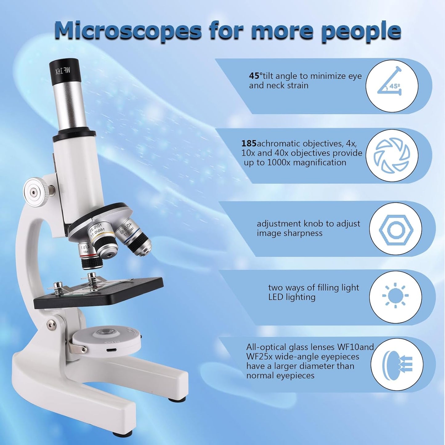 Microscope for Kids & Adults,40X-2000X Magnification.Equiped with Slides Set & Phone Adapter,Suitable for Students School Labs and Home Education(White)