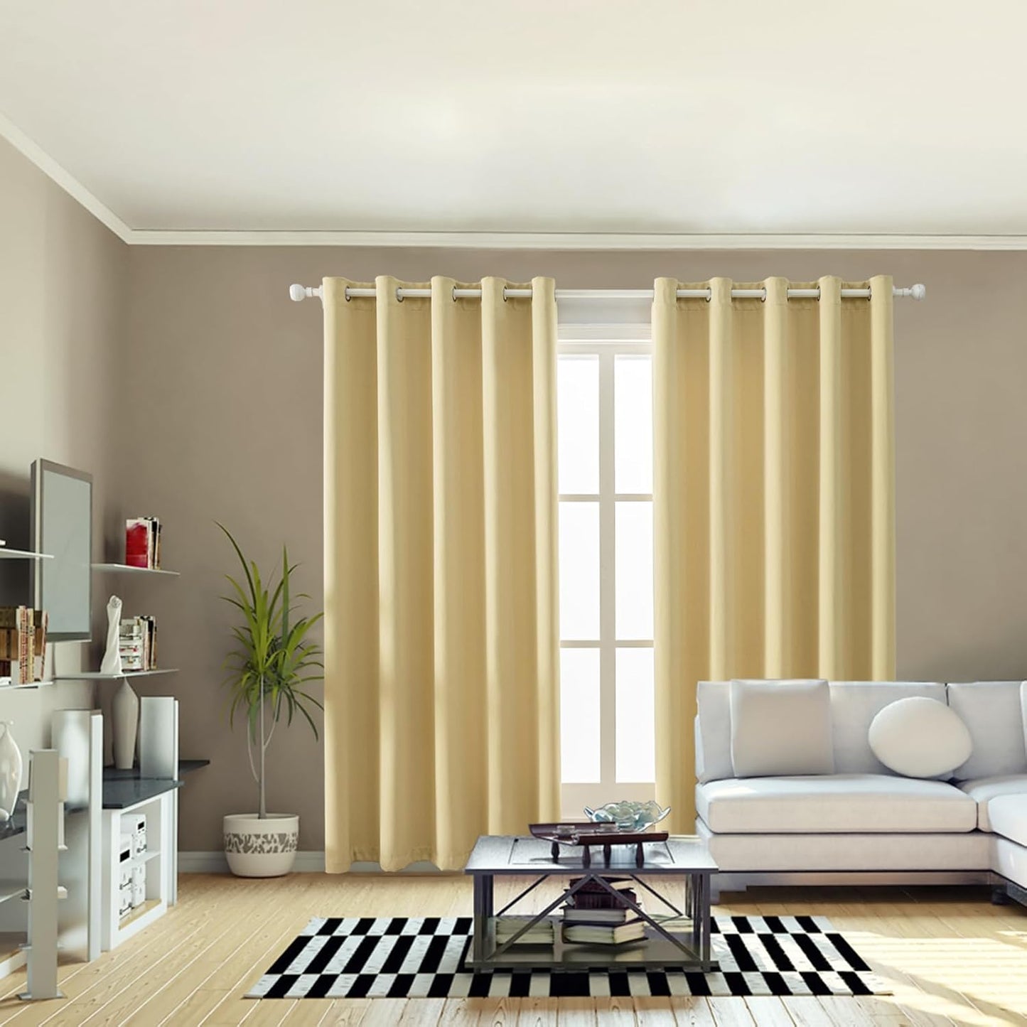 Anytime 100% Blackout Curtain Set, Thermal Insulated & Energy Efficiency Window Draperies for Guest Room, Full Shading Panels for Shift Worker and Light Sleepers（Beige, 2 Panels, 70W x 72L）