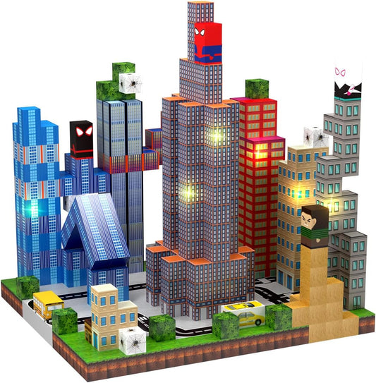150 PCS Magnetic Blocks Building Toys Set, Spider Toys Light Up Magnetic Building Blocks for Boys Girls Ages 3+, 1 Inch Magnet Cubes STEM Sensory Construction Toy City Themes