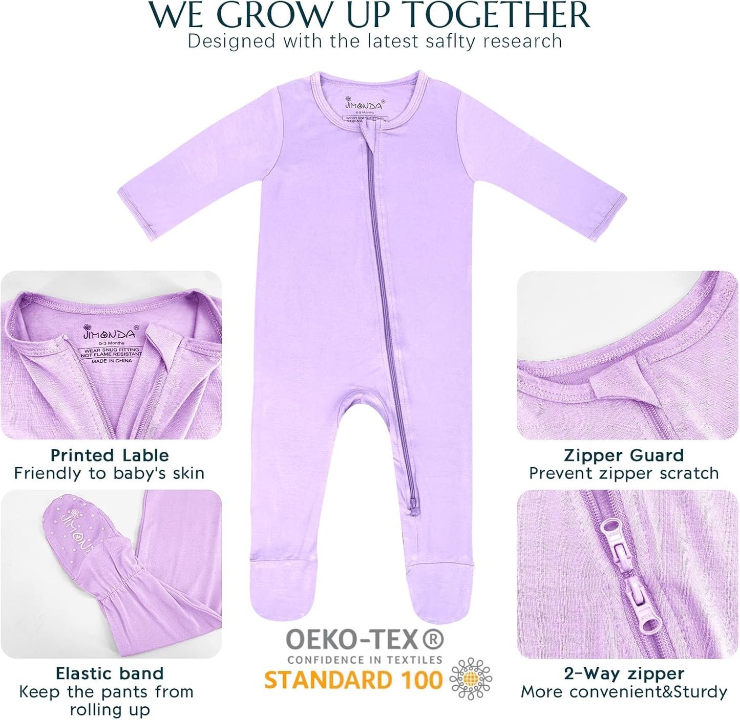 Jimonda Baby Boy Romper 4-Pack - Bamboo Zip-Up Pajamas for 0-24 Months,Unisex Footed Sleepers,Ultra-Soft Stretchy Fabric