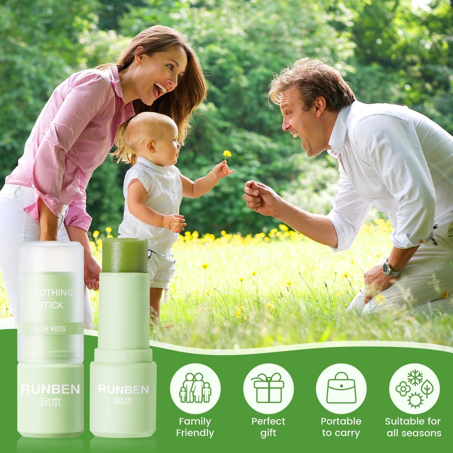 RUNBEN Mosquito Bite Itch Relief Stick, Anti Itch Cream for Mosquito Bite, Safe Itch Relief for Baby & Kids, Summer Essentials, Plant-Based, Travel-Pocket Size, 0.24 oz
