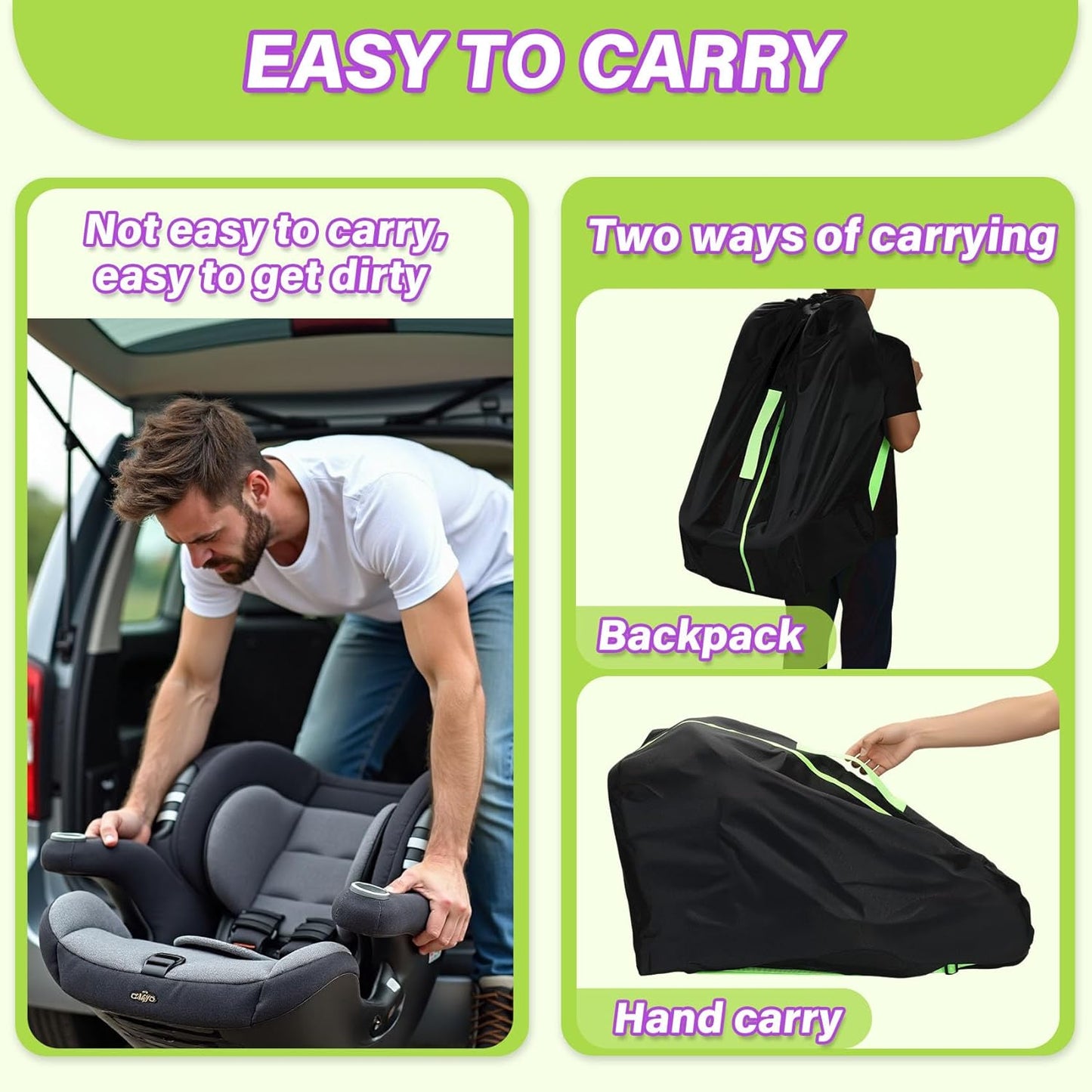Car Seat Travel Bag for Airplane: Carseat Bags for Air Travel, Waterproof Durable Carrier Cover for Infant & Toddler Car Seats,Portable Carseat Cover with Shoulder Straps and 2 Luggage Tags