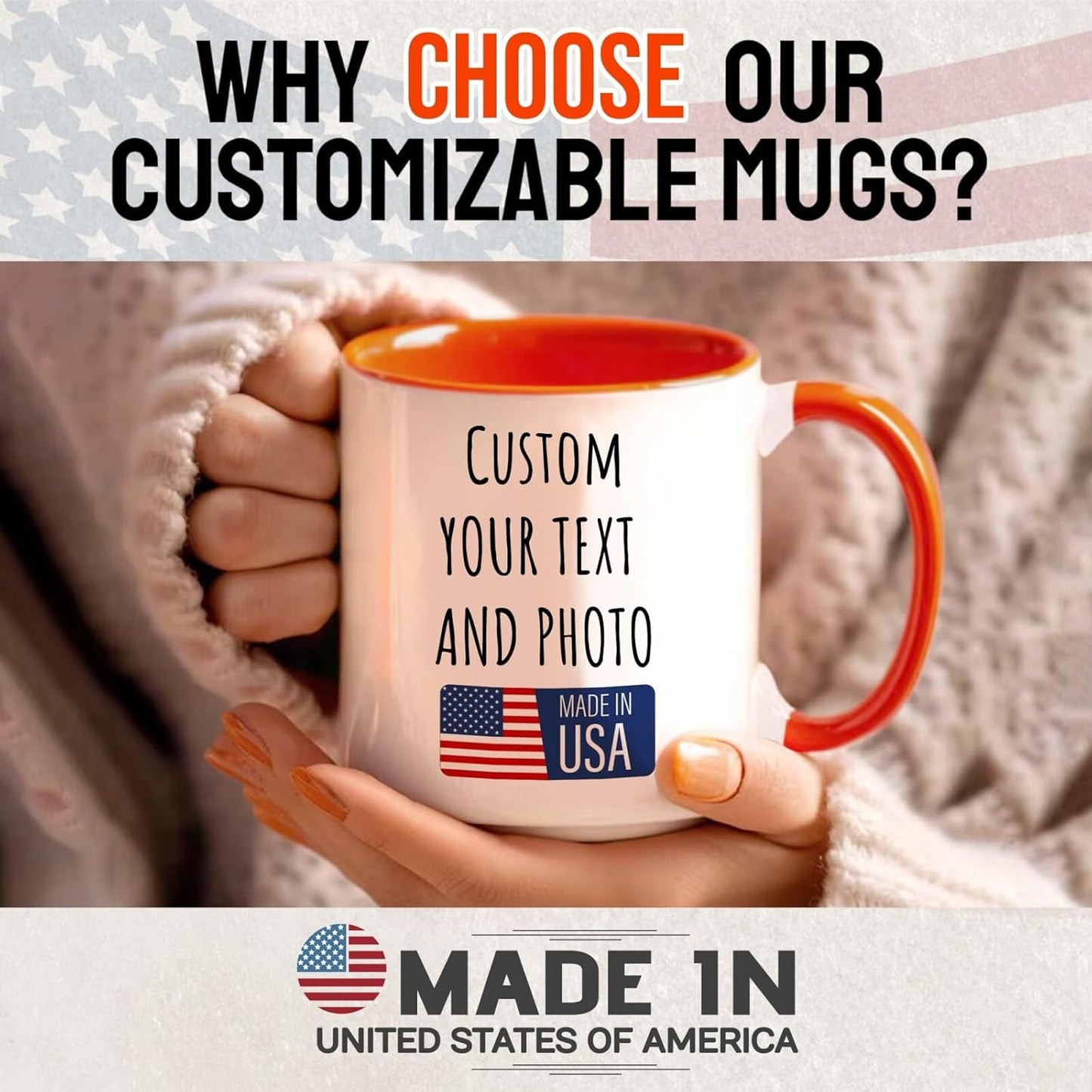 Ship Next Day Custom Mug Design Your Own Photo Text Personalized Picture Gifts for Women Men Customized Gifts Idea Personalized Coffee Mugs 15oz Orange Handle