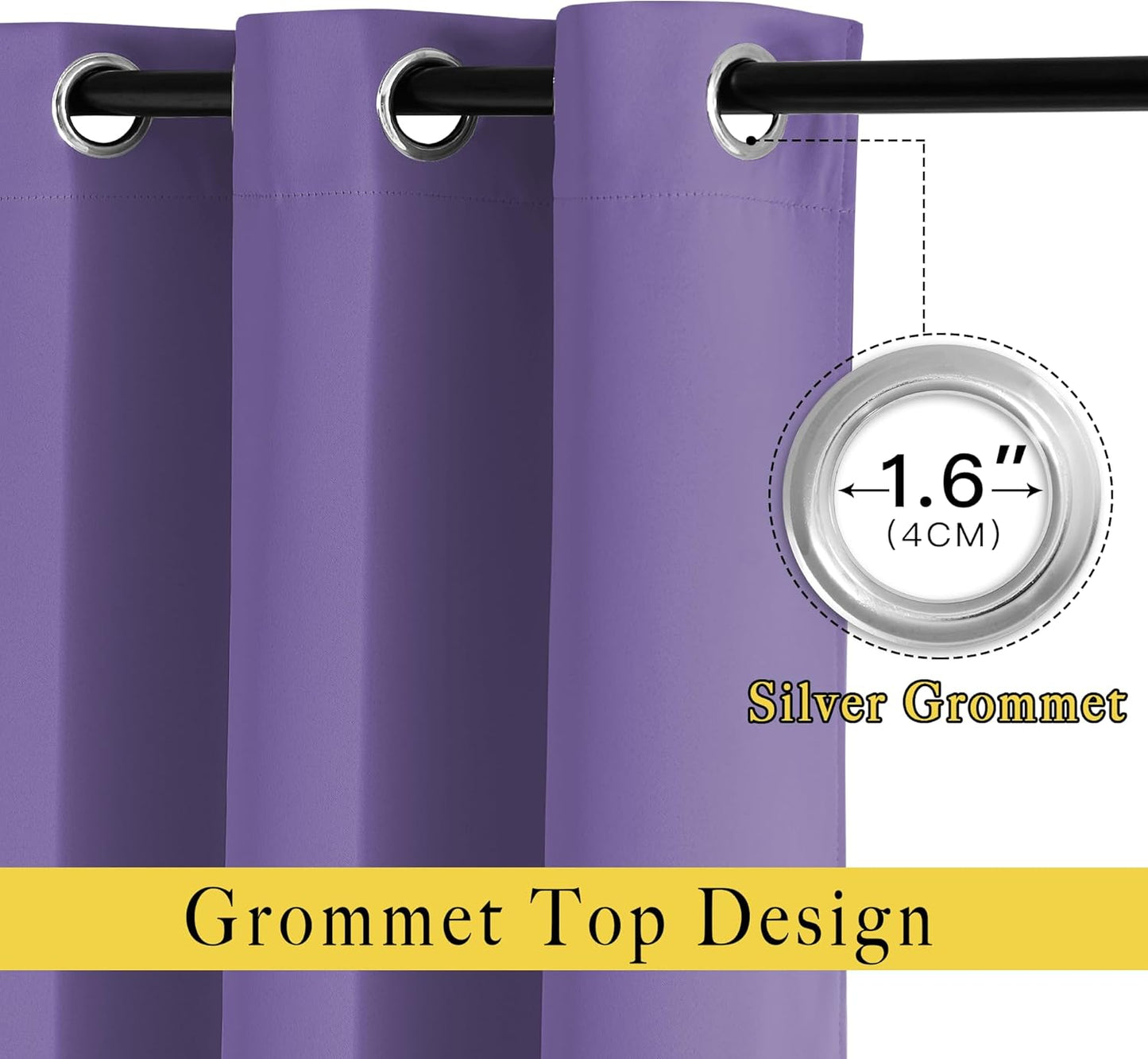 NICETOWN Lilac Purple Curtains 96 inches Long, Grommet Thermal Insulated Blackout Curtains Privacy Window Treatments for Boys Room/Living Room, W46 x L96, 2 Panels